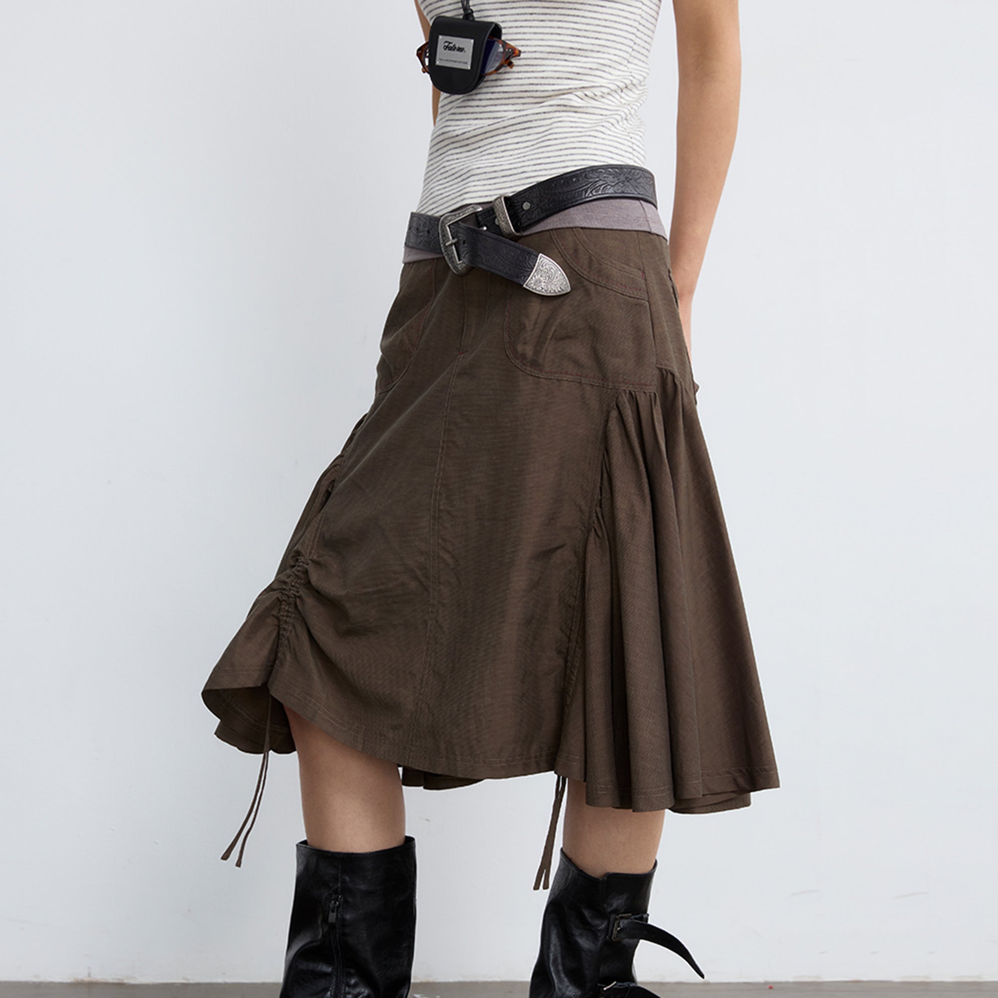 NOESE Paneled Ruched Utility Skirt