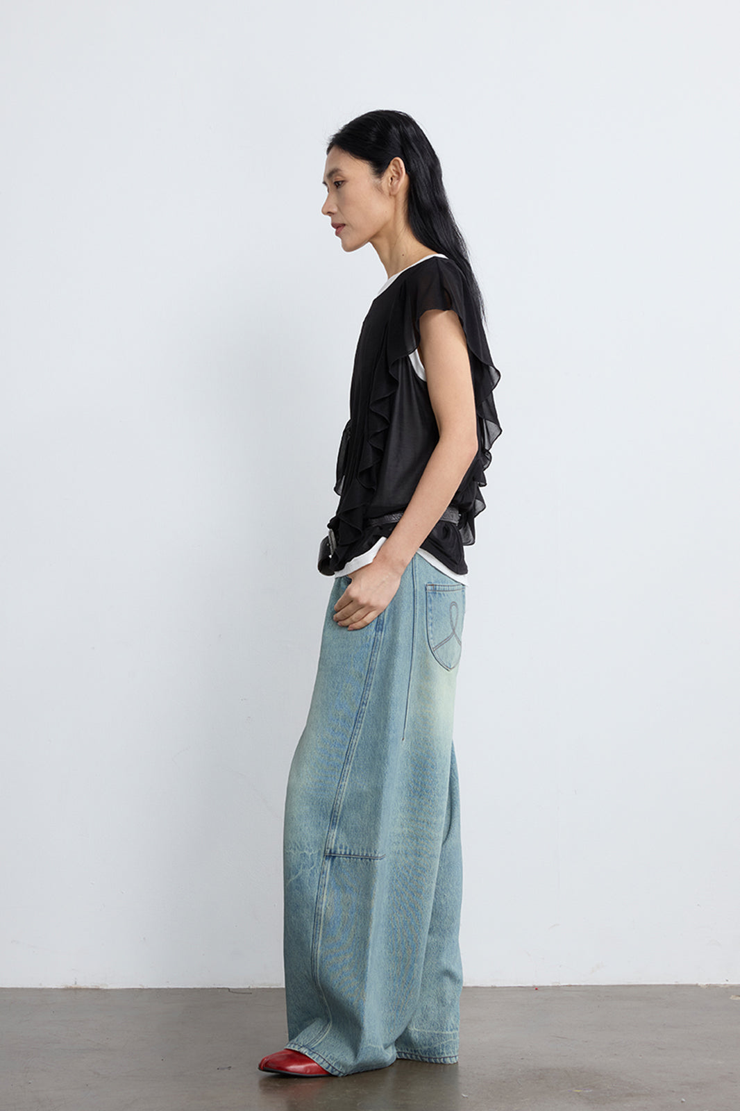 NOESE Sheer Ruffle Layered T-Shirt