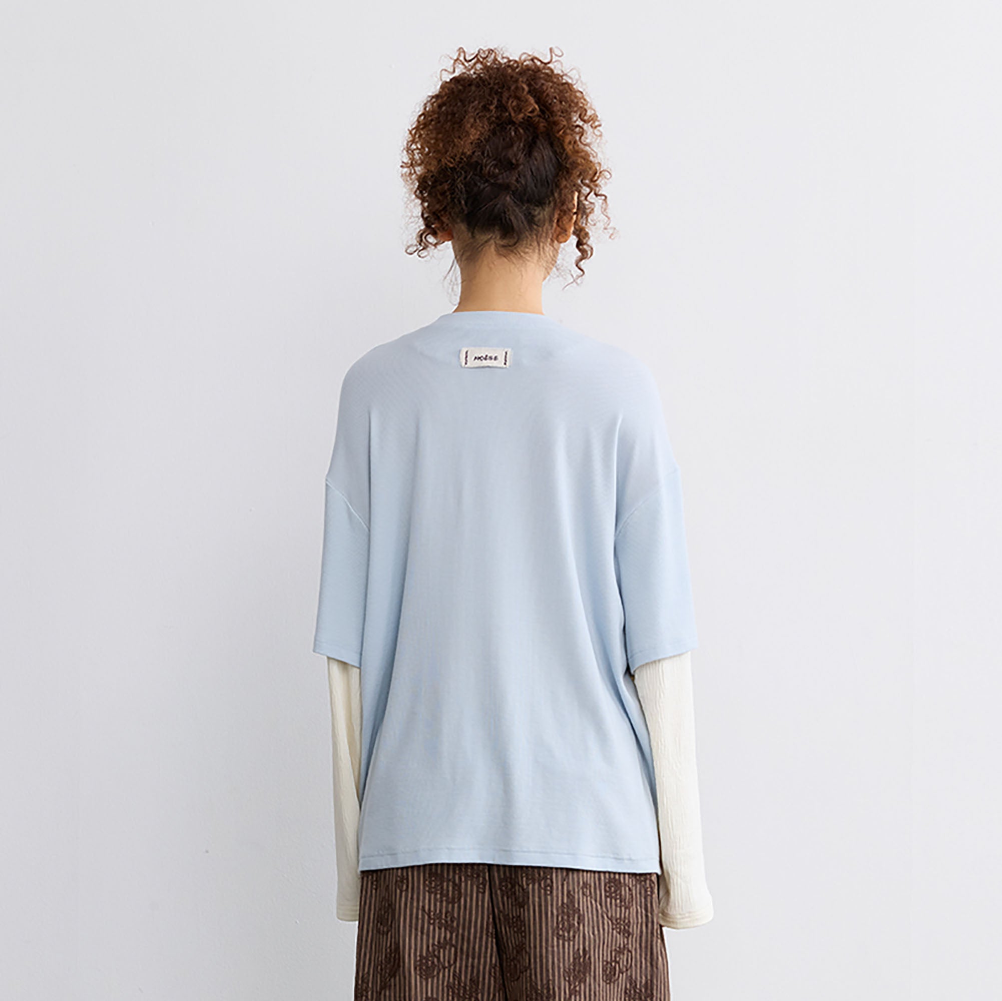 NOESE Layered Mixed-Button Long-Sleeve Tee