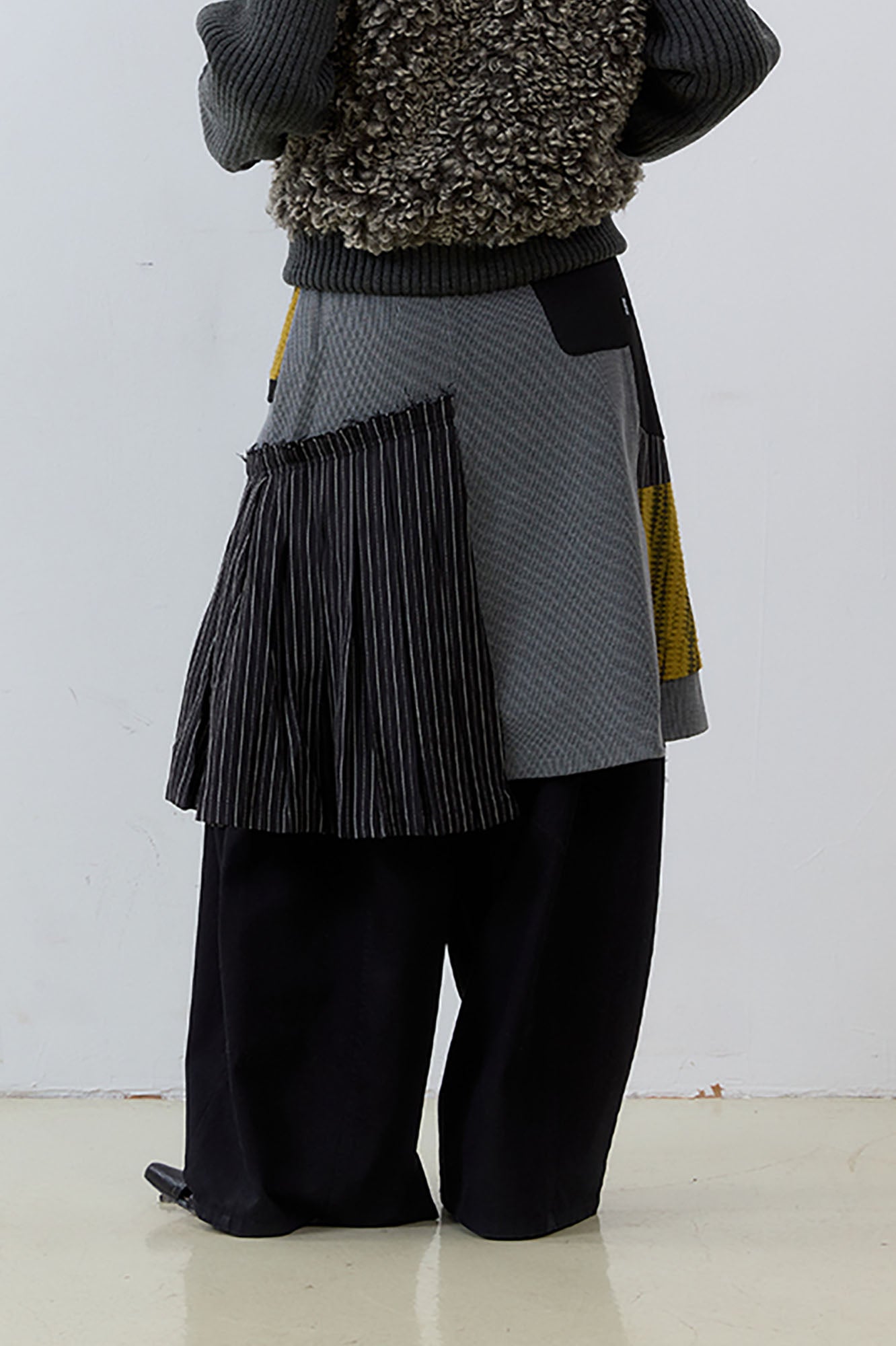 NOESE Asymmetrical Contrast Patchwork Skirt