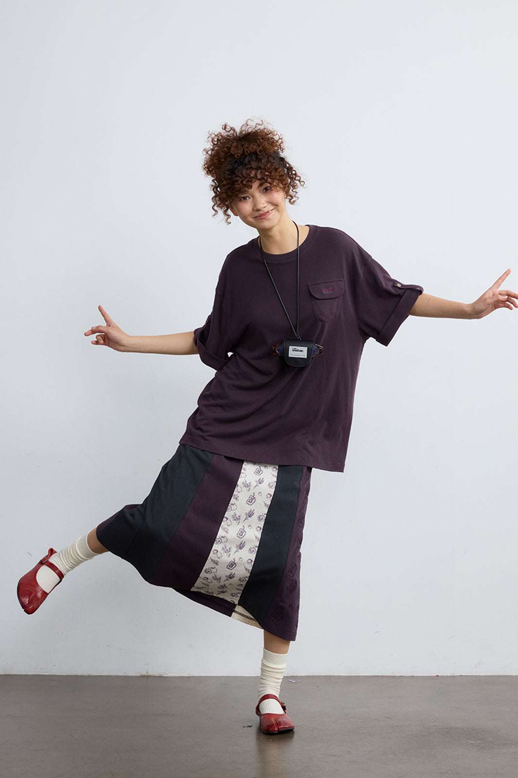 NOESE Spliced Botanical Graphic Midi Skirt