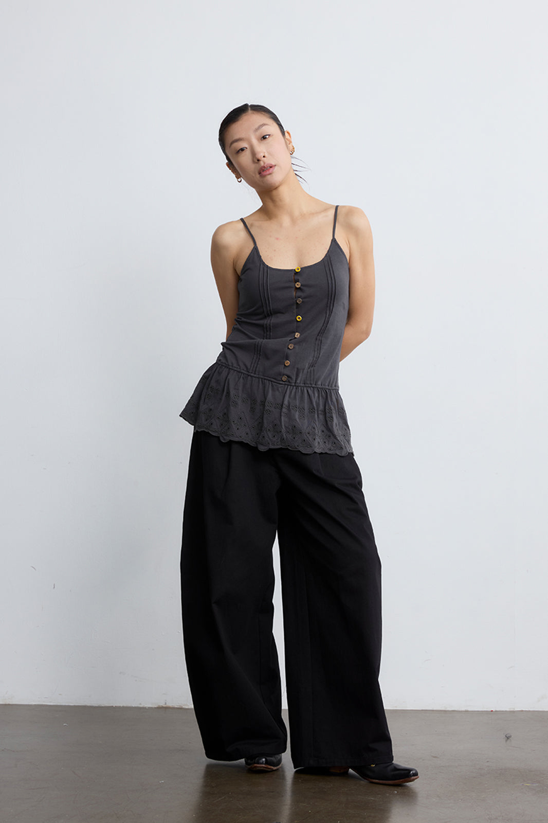NOESE Button Eyelet Peplum Cami Top