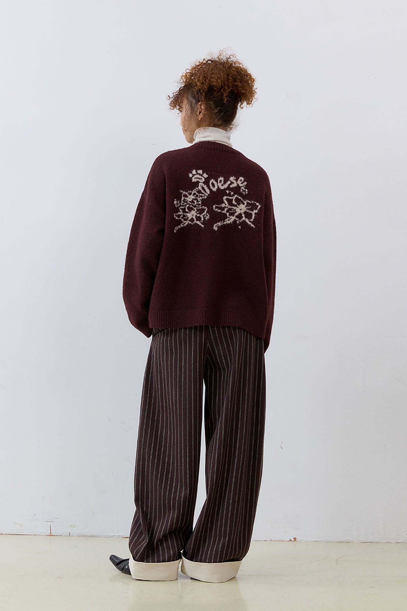 NOESE Foldover Waist Pinstripe Wool-Blend Wide-Leg Trousers