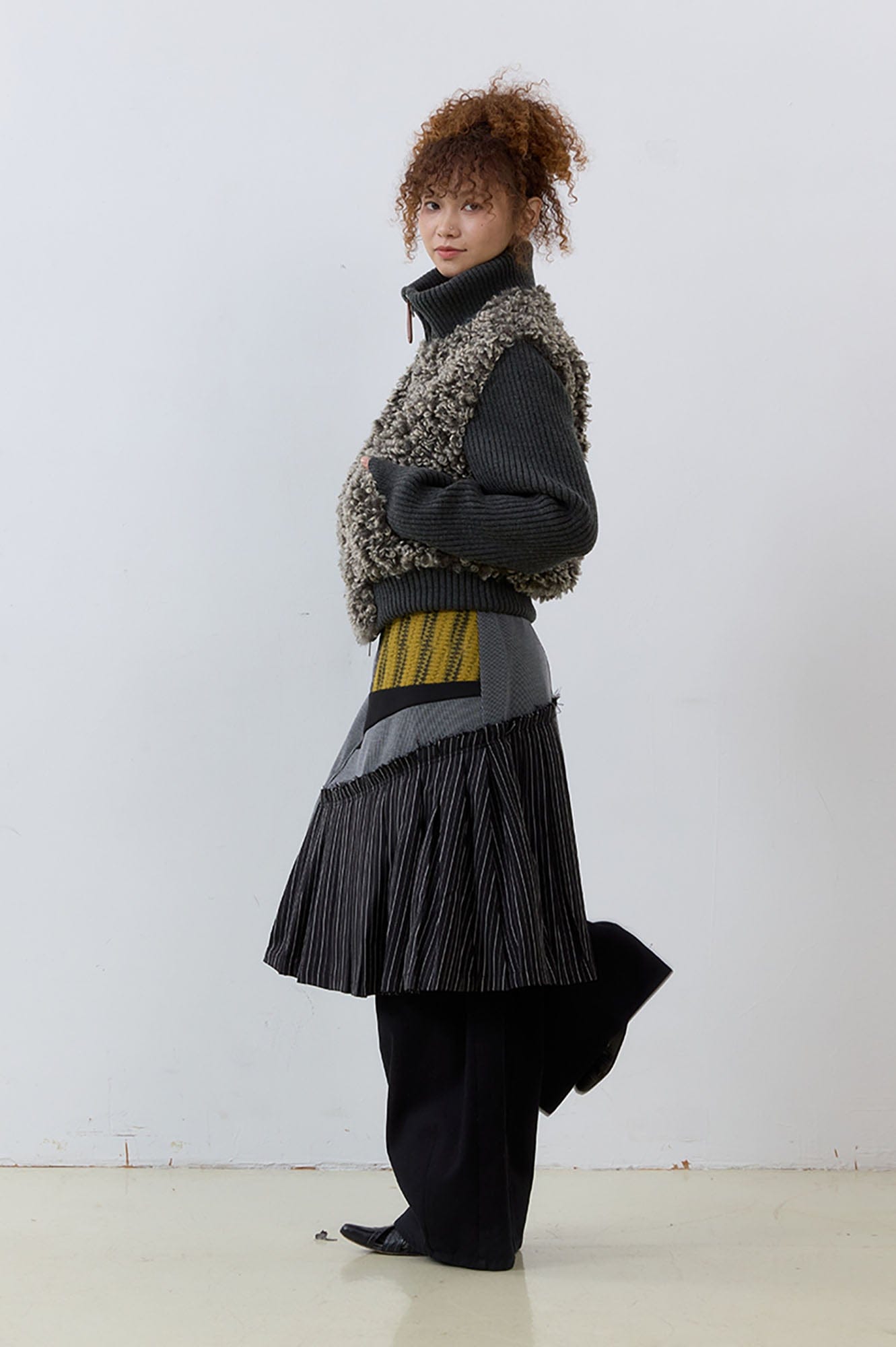 NOESE Asymmetrical Contrast Patchwork Skirt