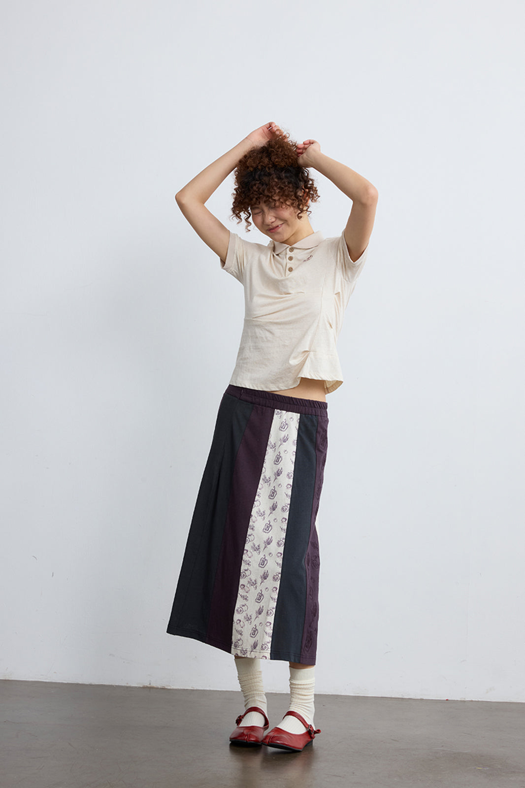 NOESE Spliced Botanical Graphic Midi Skirt