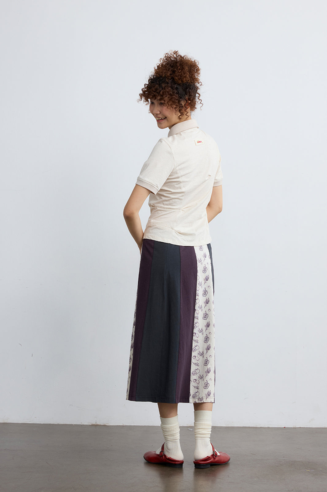 NOESE Spliced Botanical Graphic Midi Skirt