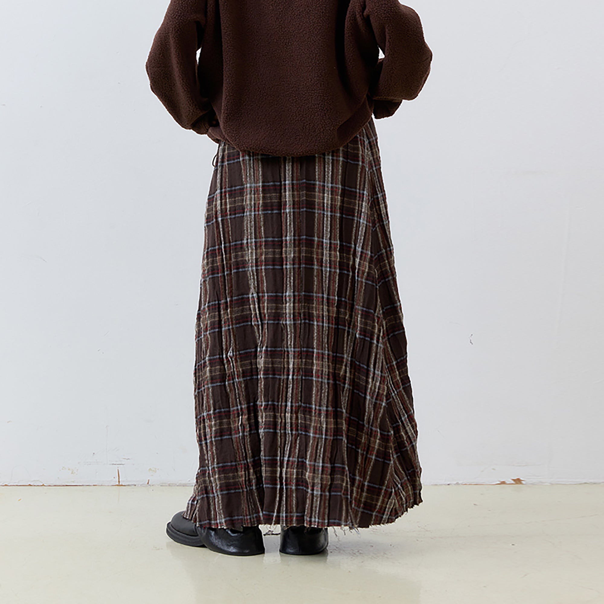 NOESE Crinkled Plaid Woo-Blend Maxi Skirt