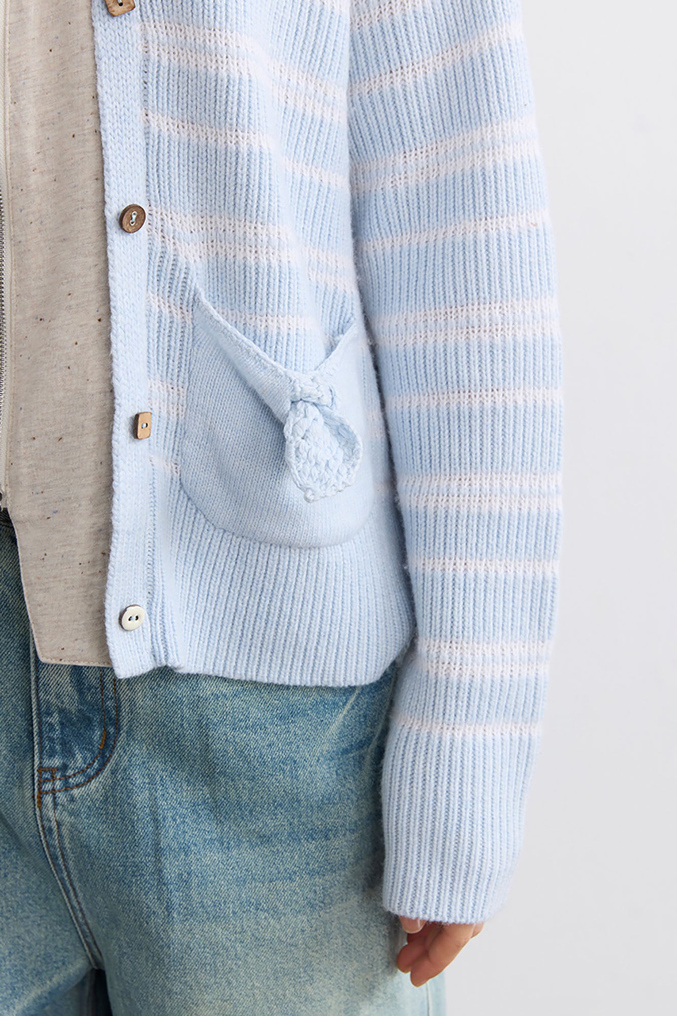 NOESE Faux Layered Hooded Cardigan