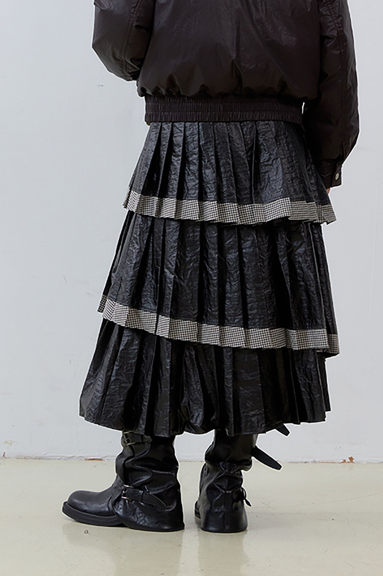 NOESE Faux Leather Pleated Layered Cake Skirt