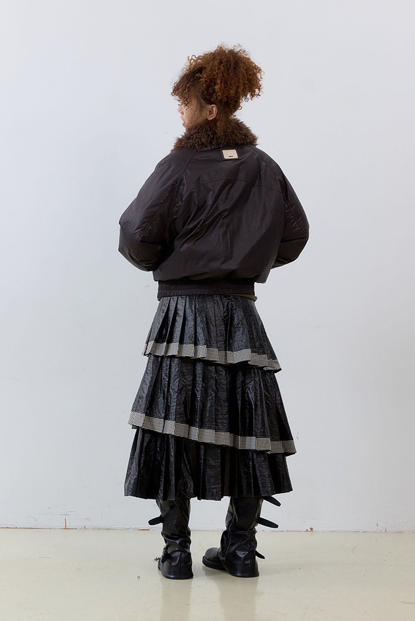 NOESE Faux Leather Pleated Layered Cake Skirt