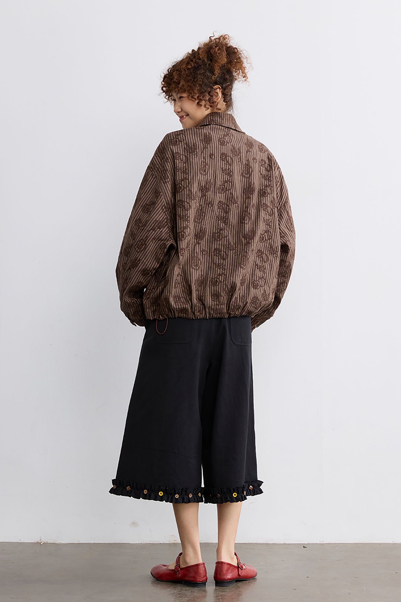NOESE Button-Trim Ruffle Hem Culottes