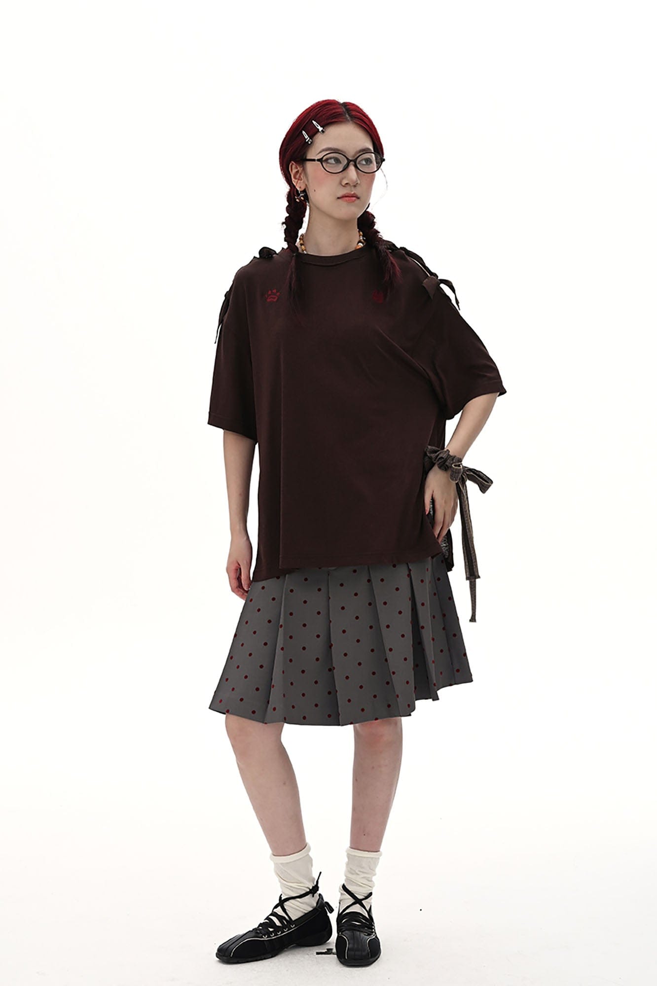 NOESE Polka Dot Pleated Skirt