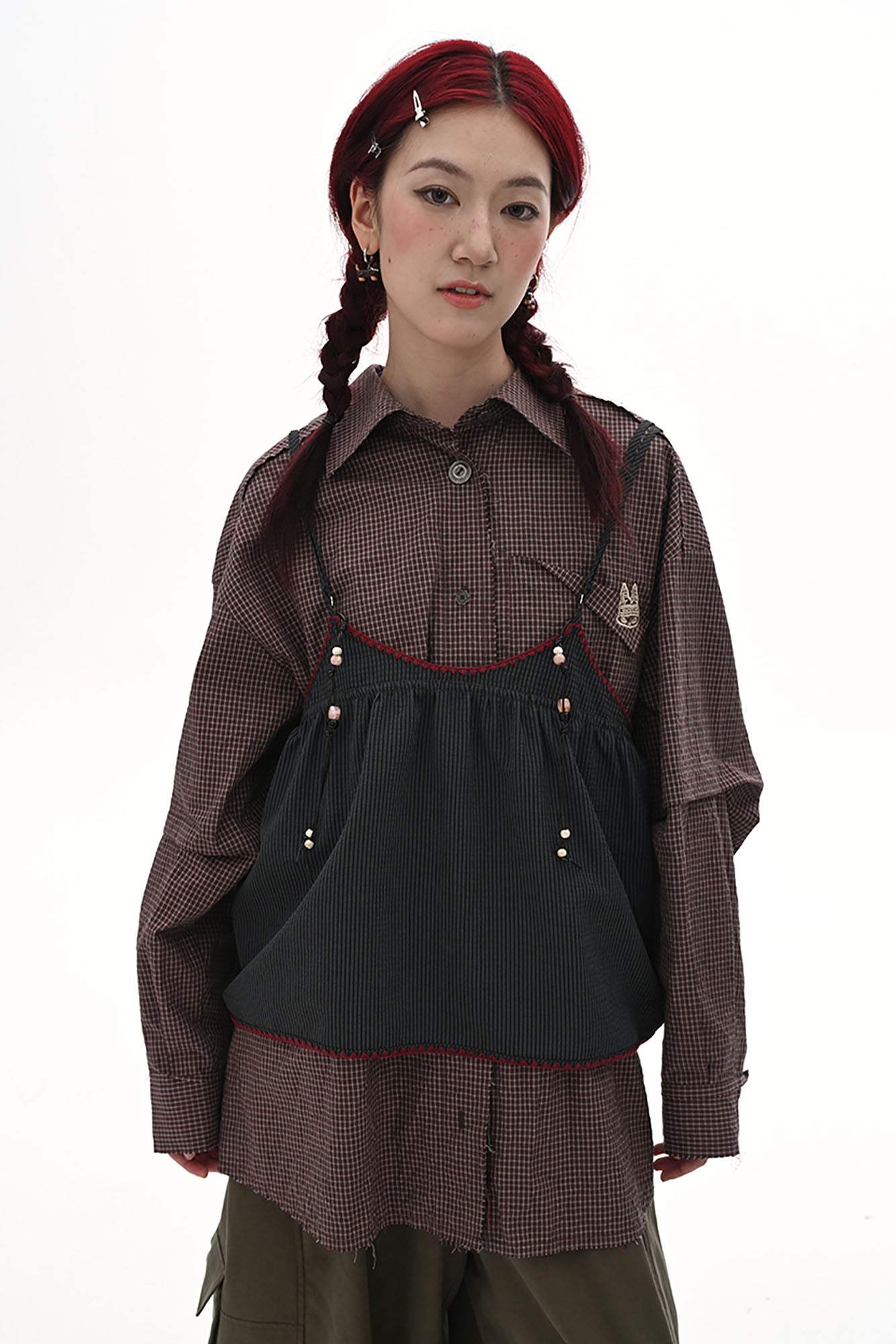 NOESE Contrast-Piped Checked Adjustable-Strap Camisole