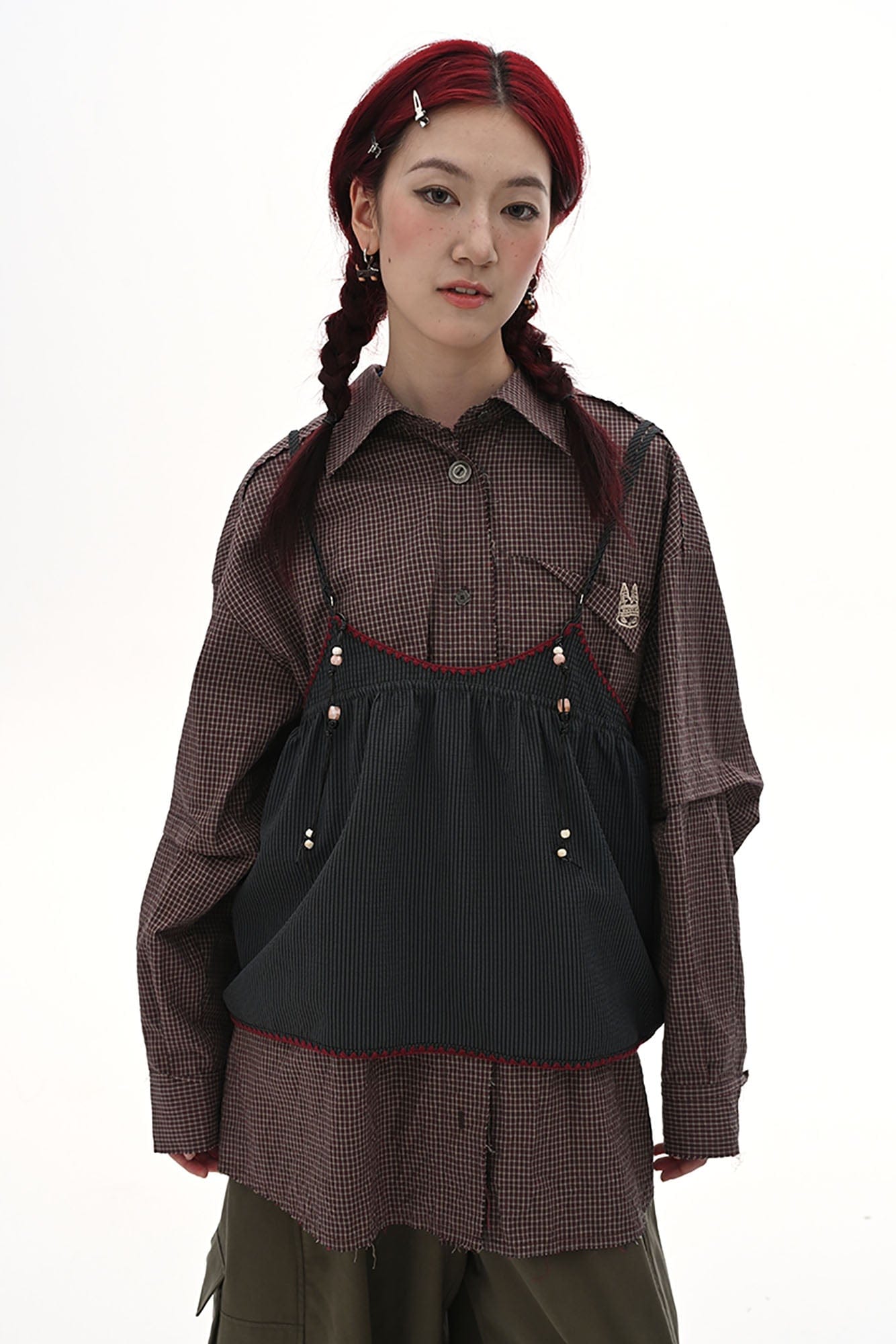 NOESE Contrast-Piped Checked Adjustable-Strap Camisole