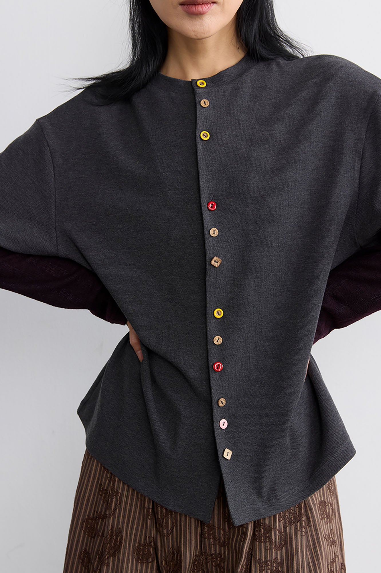 NOESE Layered Mixed-Button Long-Sleeve Tee