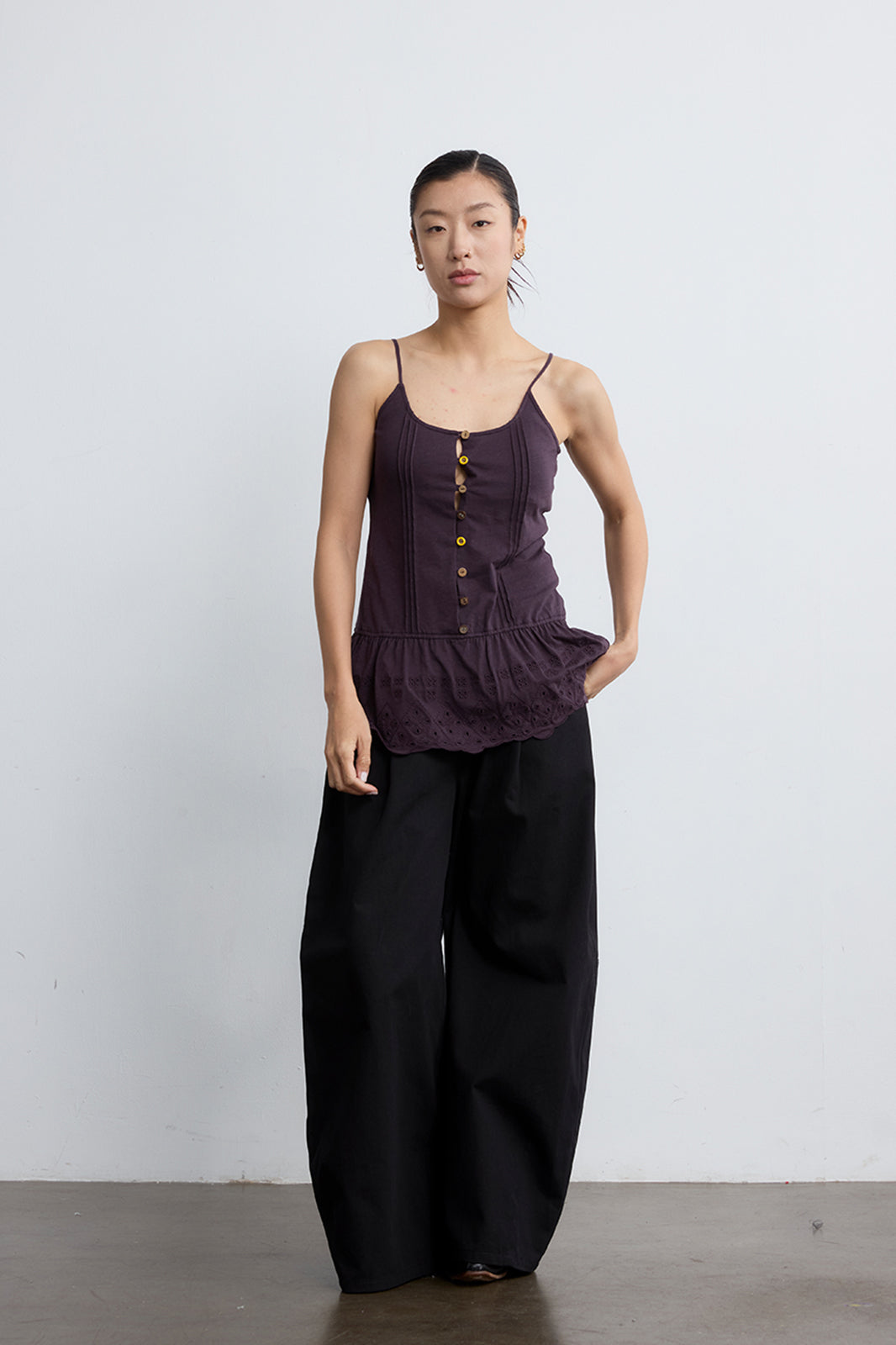 NOESE Button Eyelet Peplum Cami Top