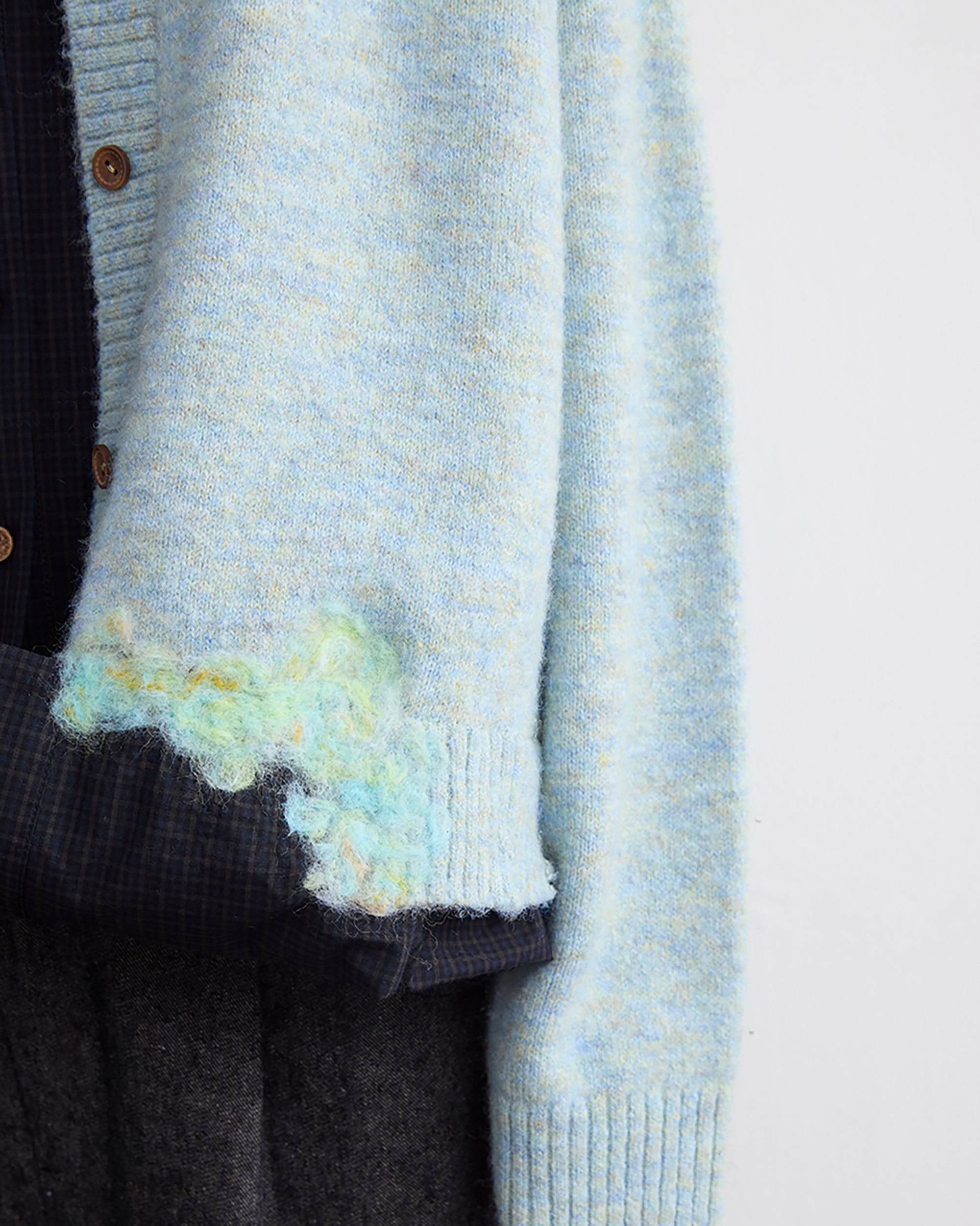 NOESE Faux Layer Checked Felt Patchwork Cardigan