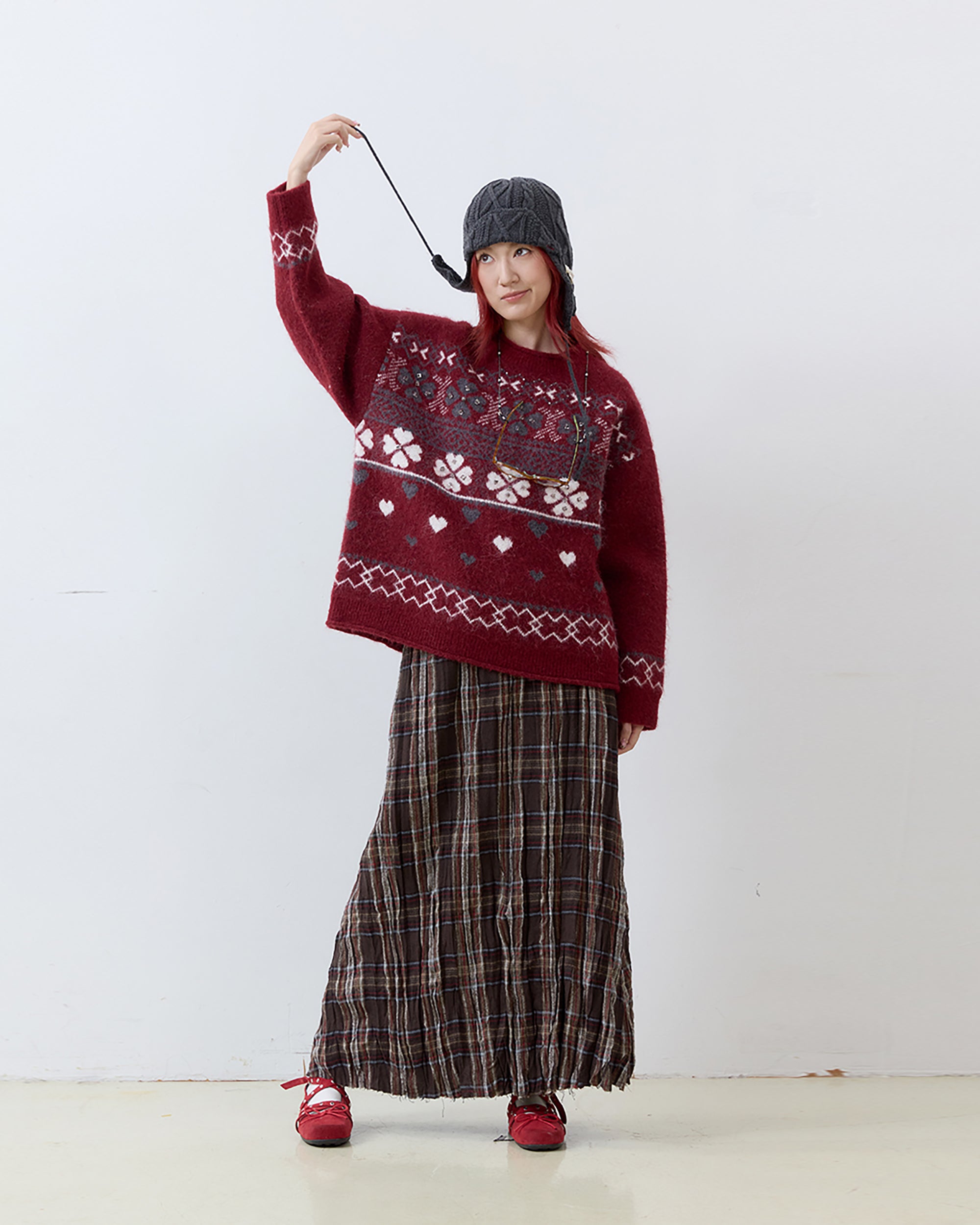 NOESE Crinkled Plaid Woo-Blend Maxi Skirt