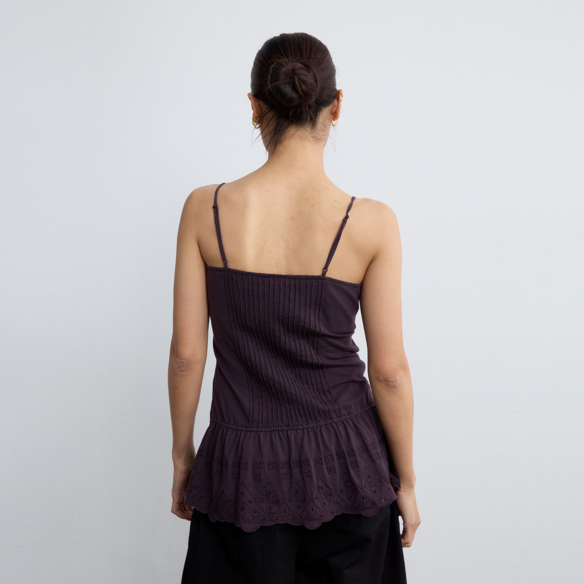 NOESE Button Eyelet Peplum Cami Top
