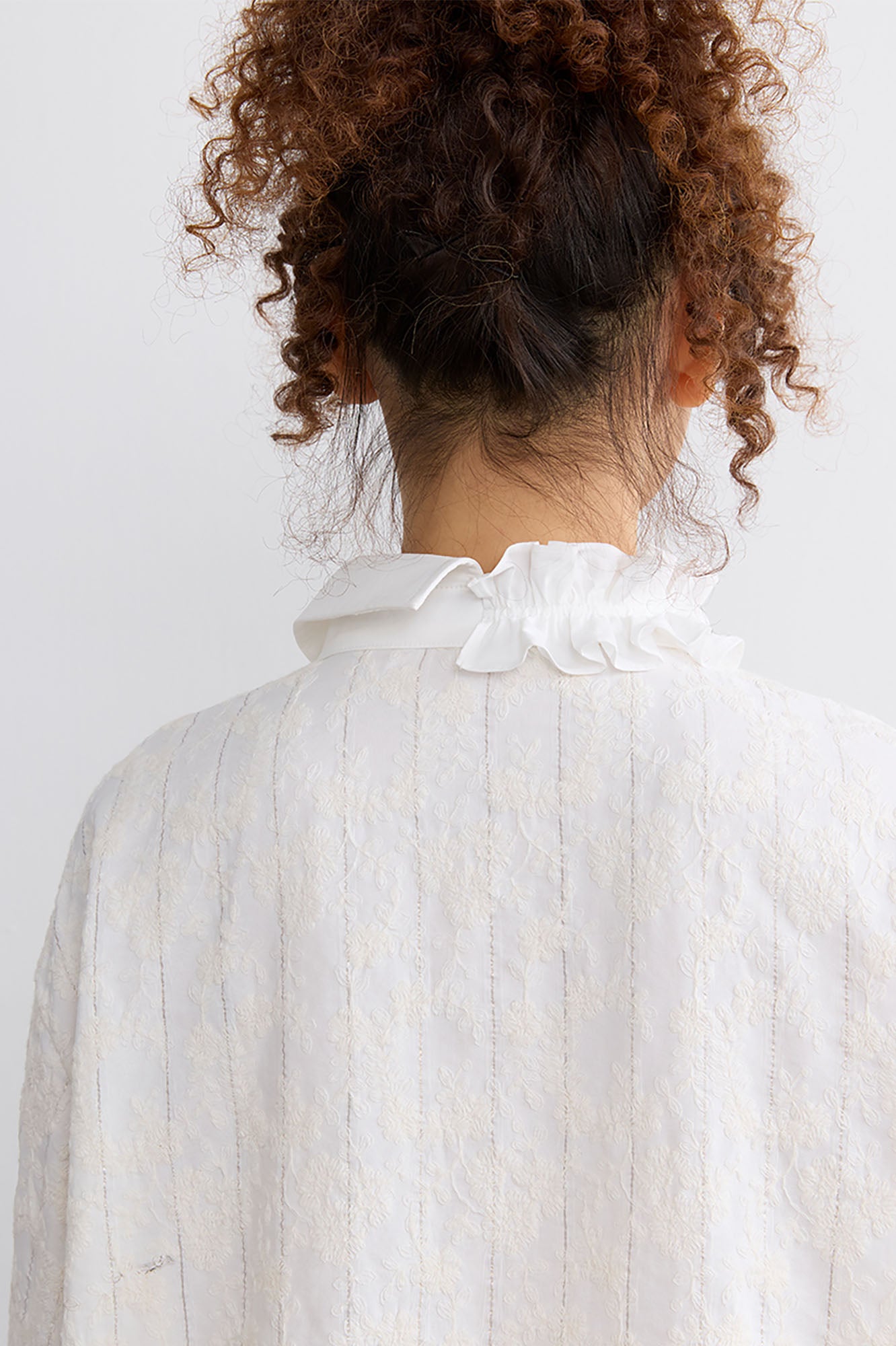 NOESE Asymmetrical Ruffle Collar Embroidered Shirt