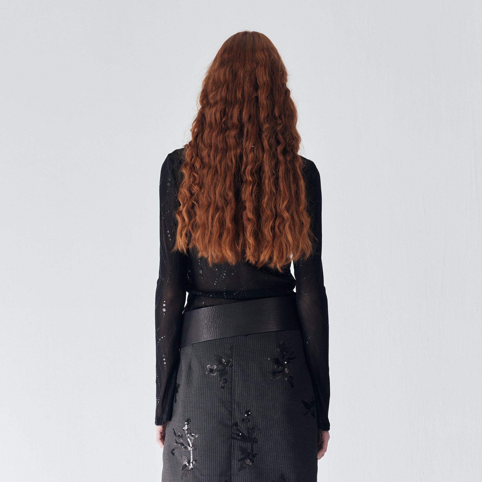 JIUWU PARK Contrast Bow-Trim Mesh Long-Sleeve Tee