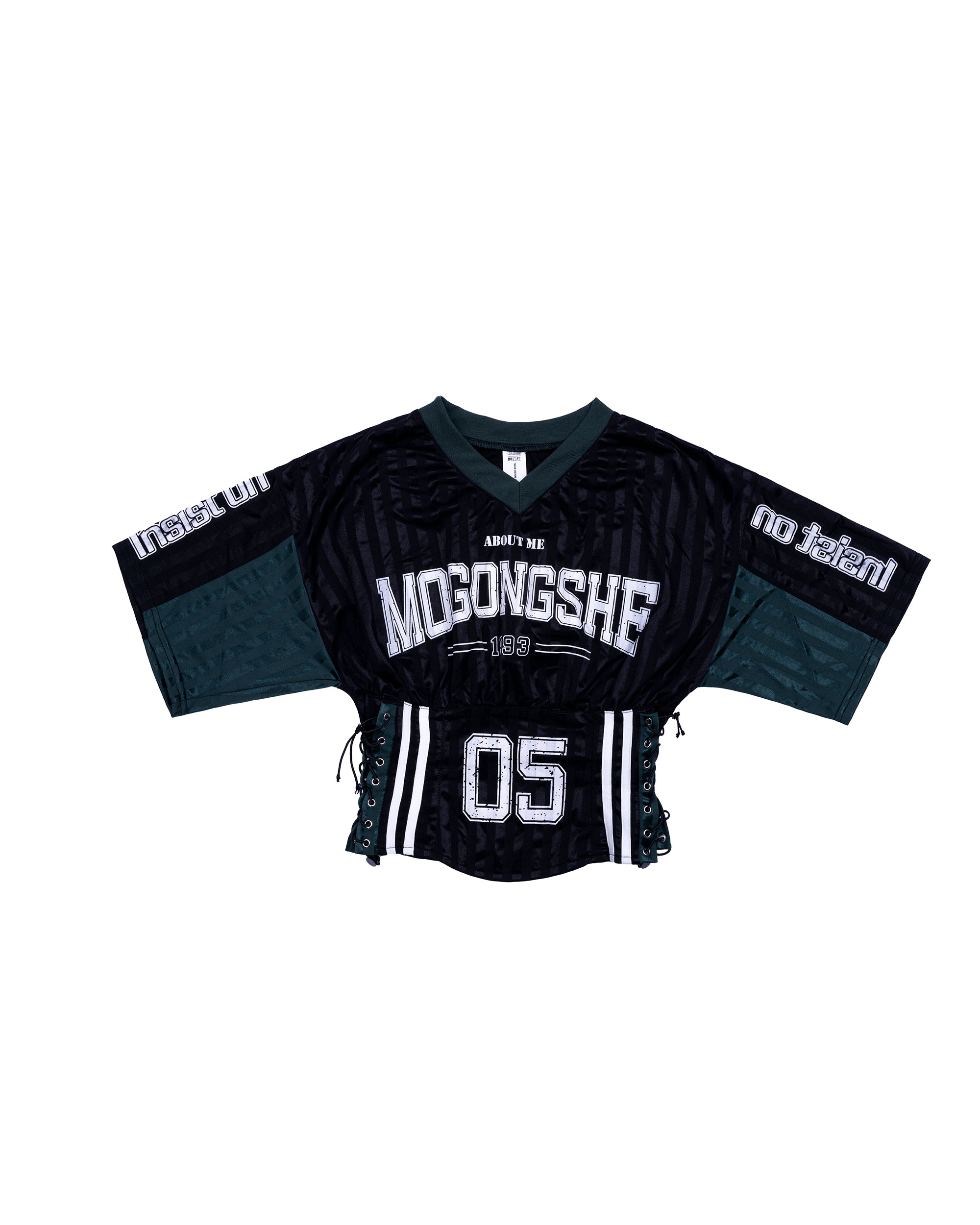 MOGONGSHE Varsity Lace-Up Waist Cropped Jersey