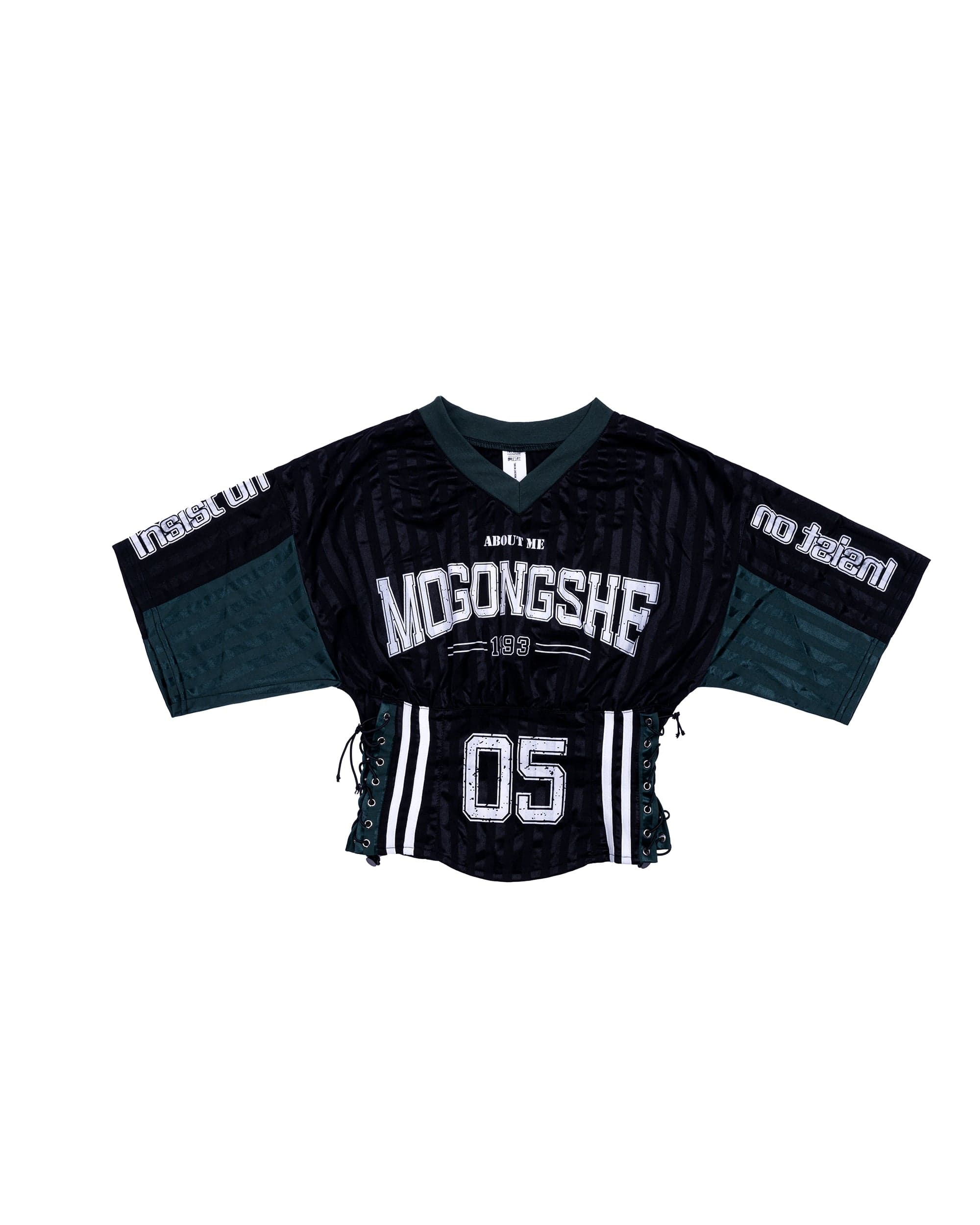 MOGONGSHE Varsity Lace-Up Waist Cropped Jersey