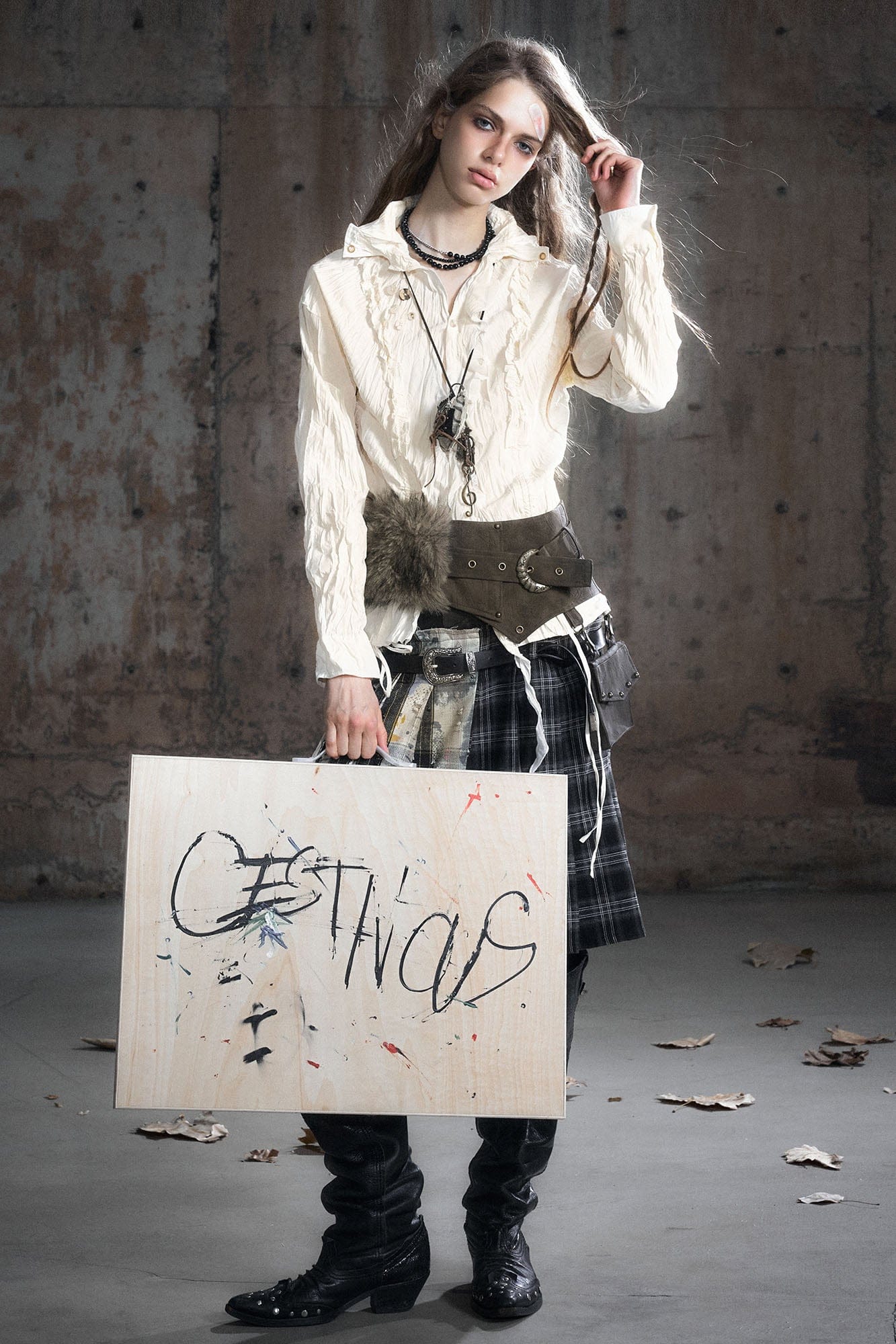 CESTNOUS Ruched Ruffle Spliced Shirt