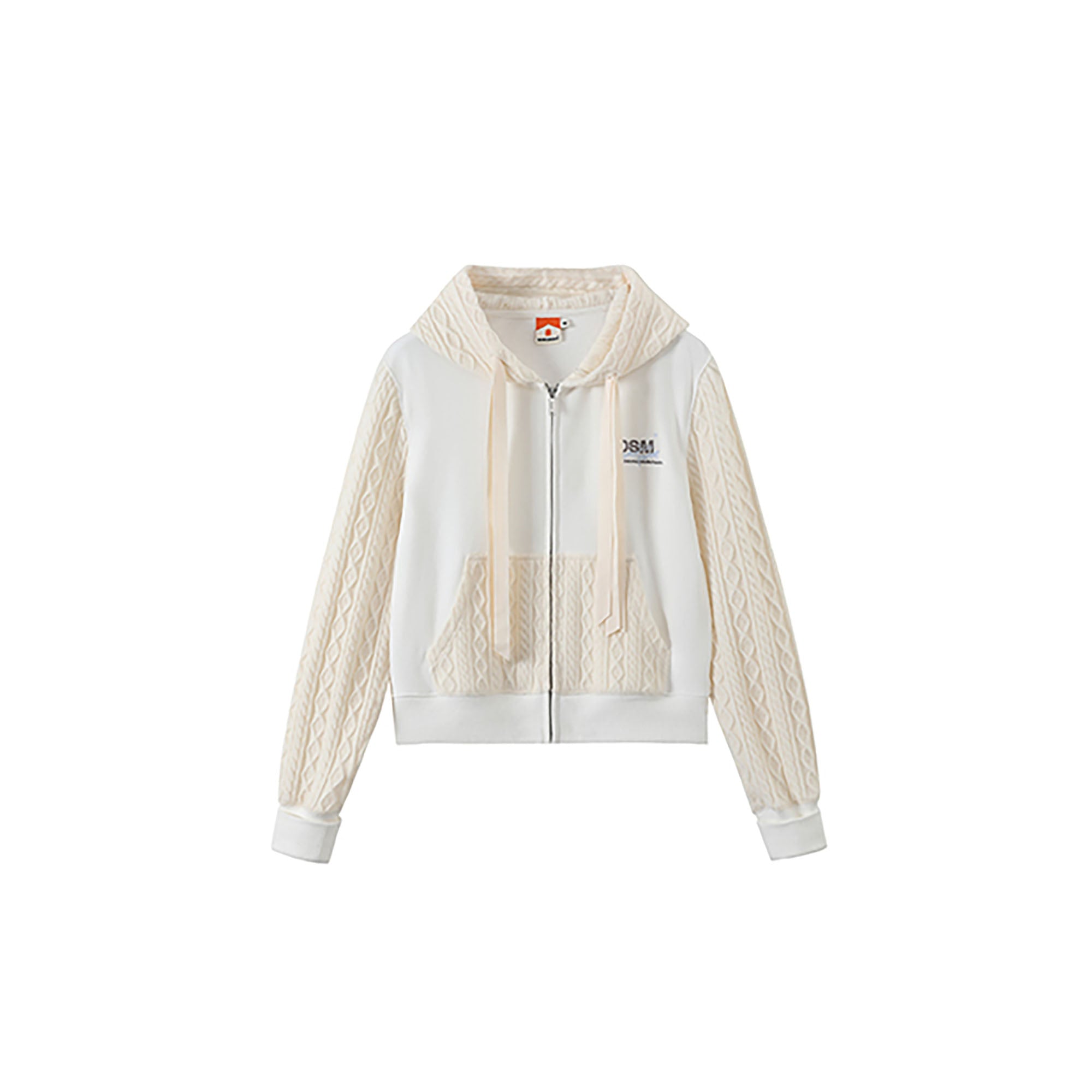 DONSMOKE Spliced Cable-Knit Zip-Up Hoodie
