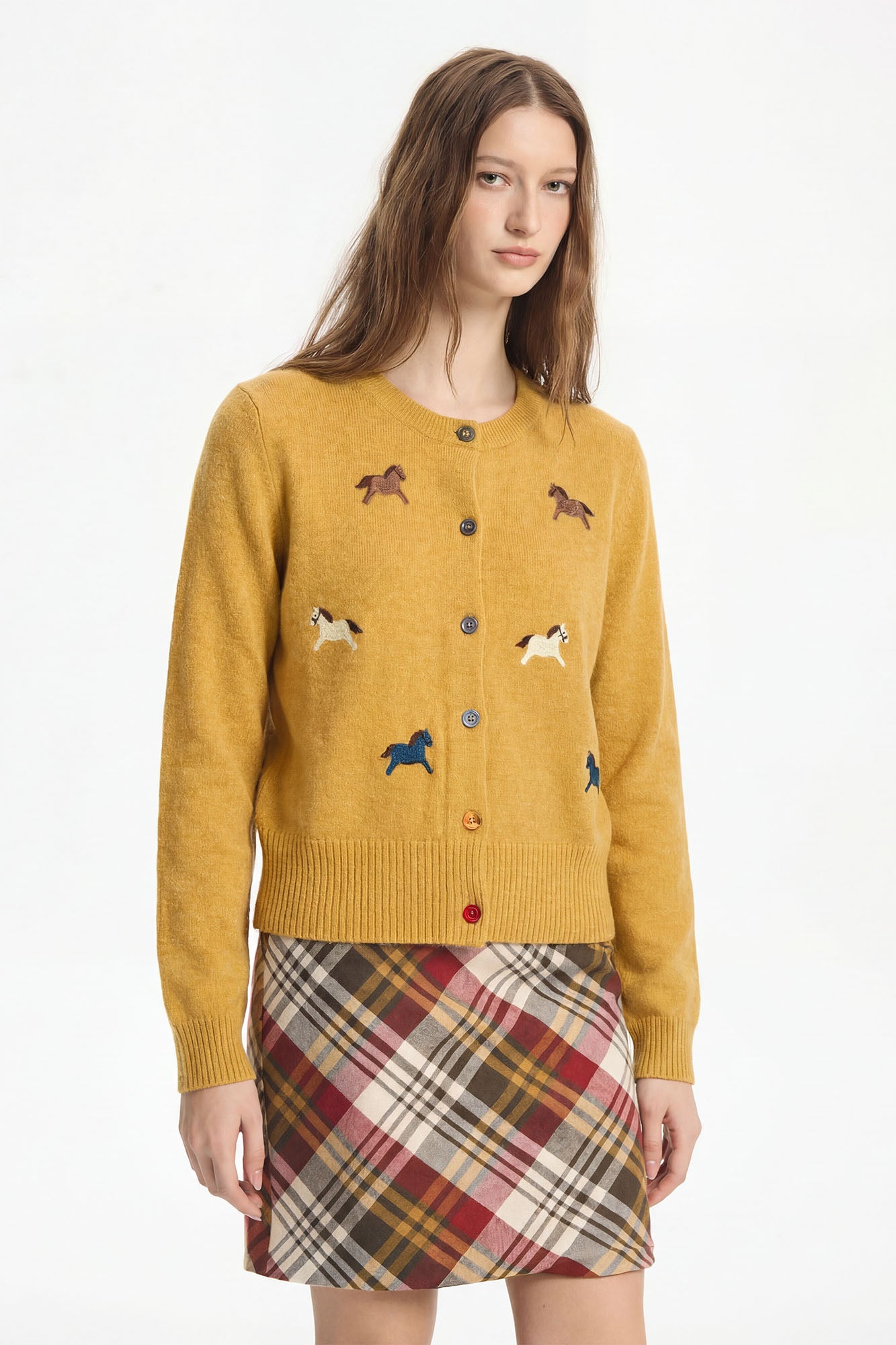 LEONSENSE Pony Embroidered Button Cardigan