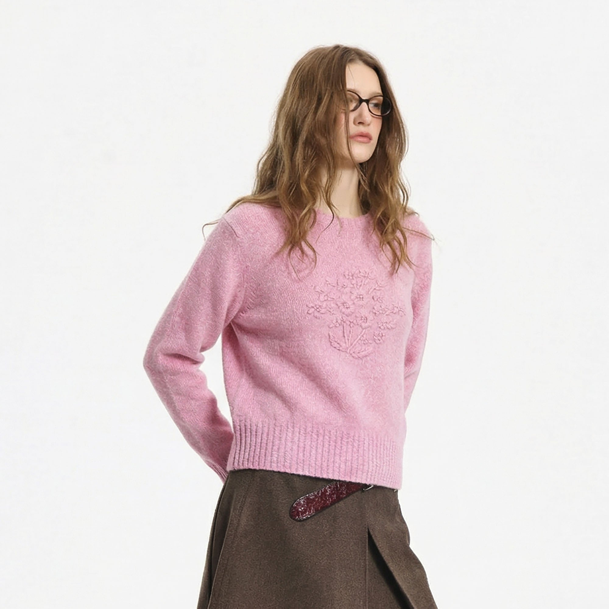 LEONSENSE Floral Embroidered Wool-Blend Sweater