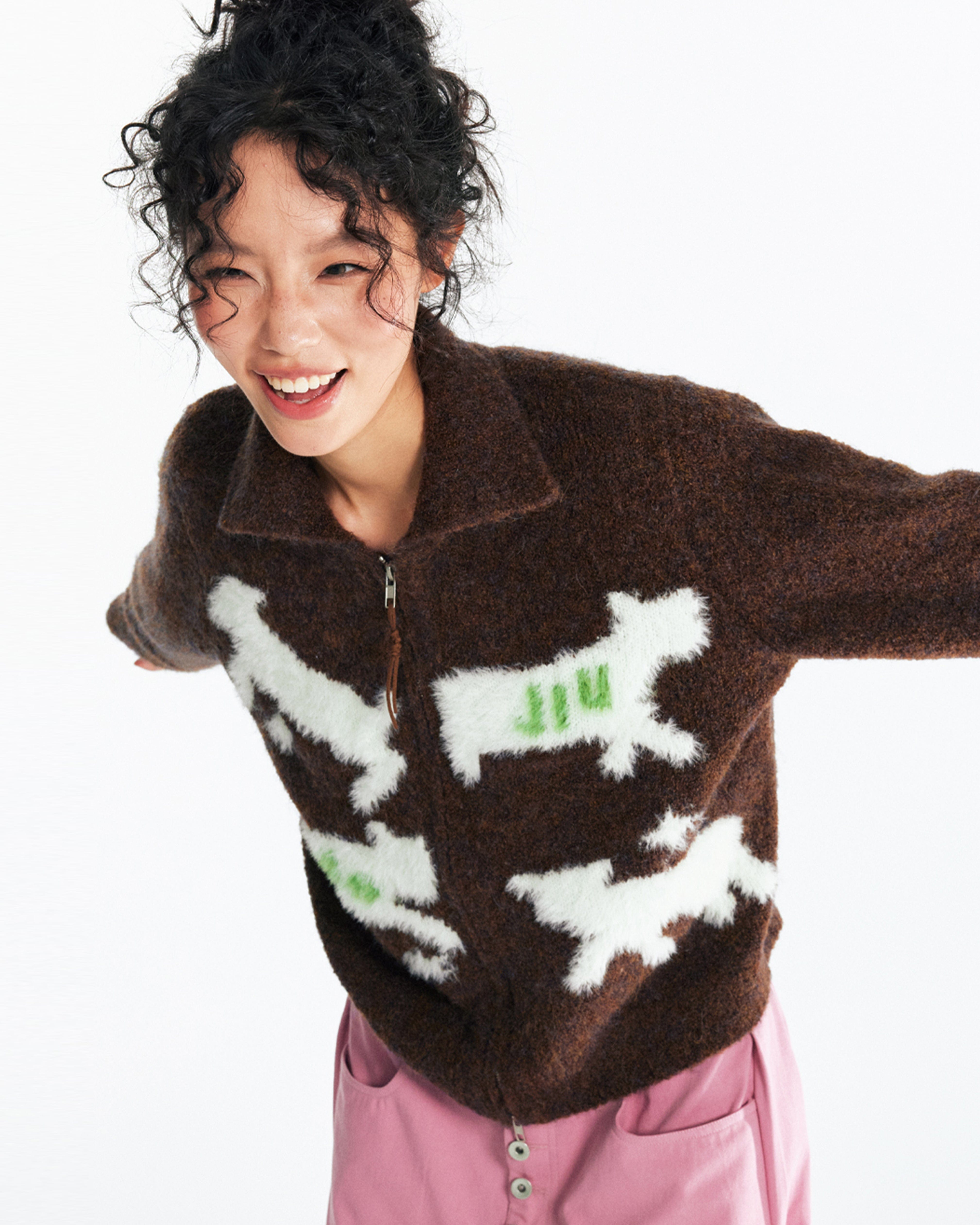 1997 POSTOFFICE Mohair Jacquard Zip-Up Cardigan