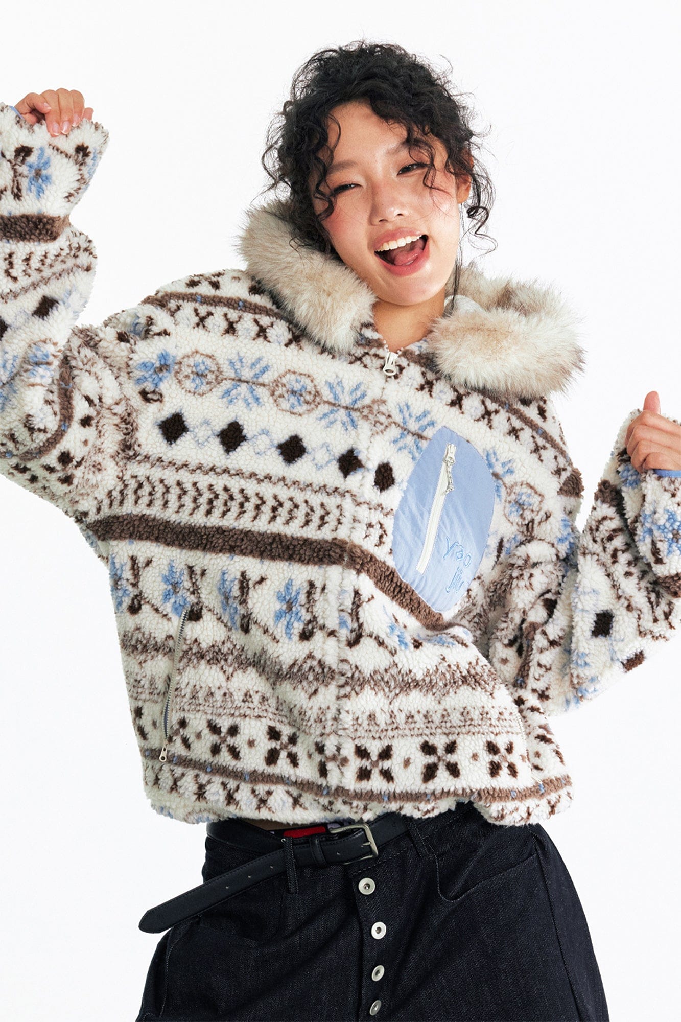 1997 POSTOFFICE Fair Isle Sherpa Hooded Jacket