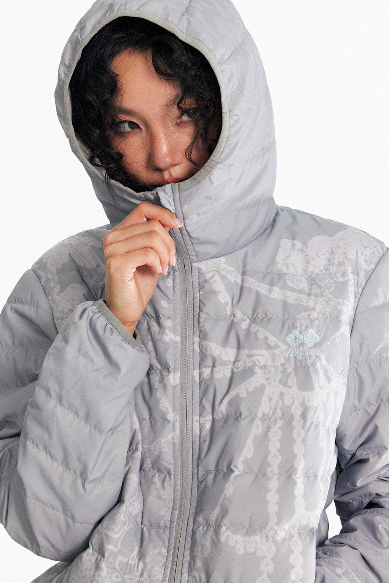 1997 POSTOFFICE Spiderweb Graphic Hooded Down Jacket