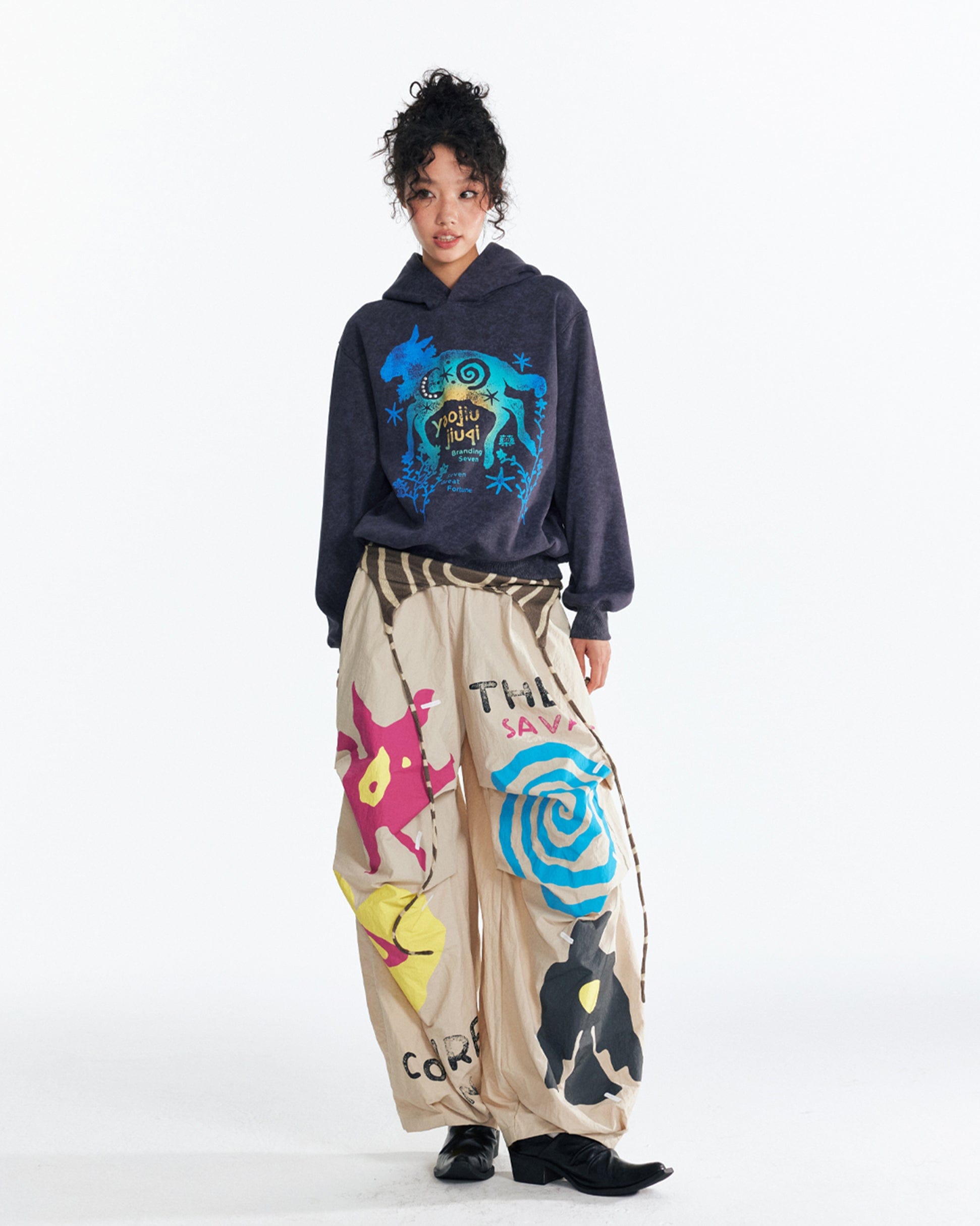 1997 POSTOFFICE Distressed Goat Fleece-Lined Hoodie