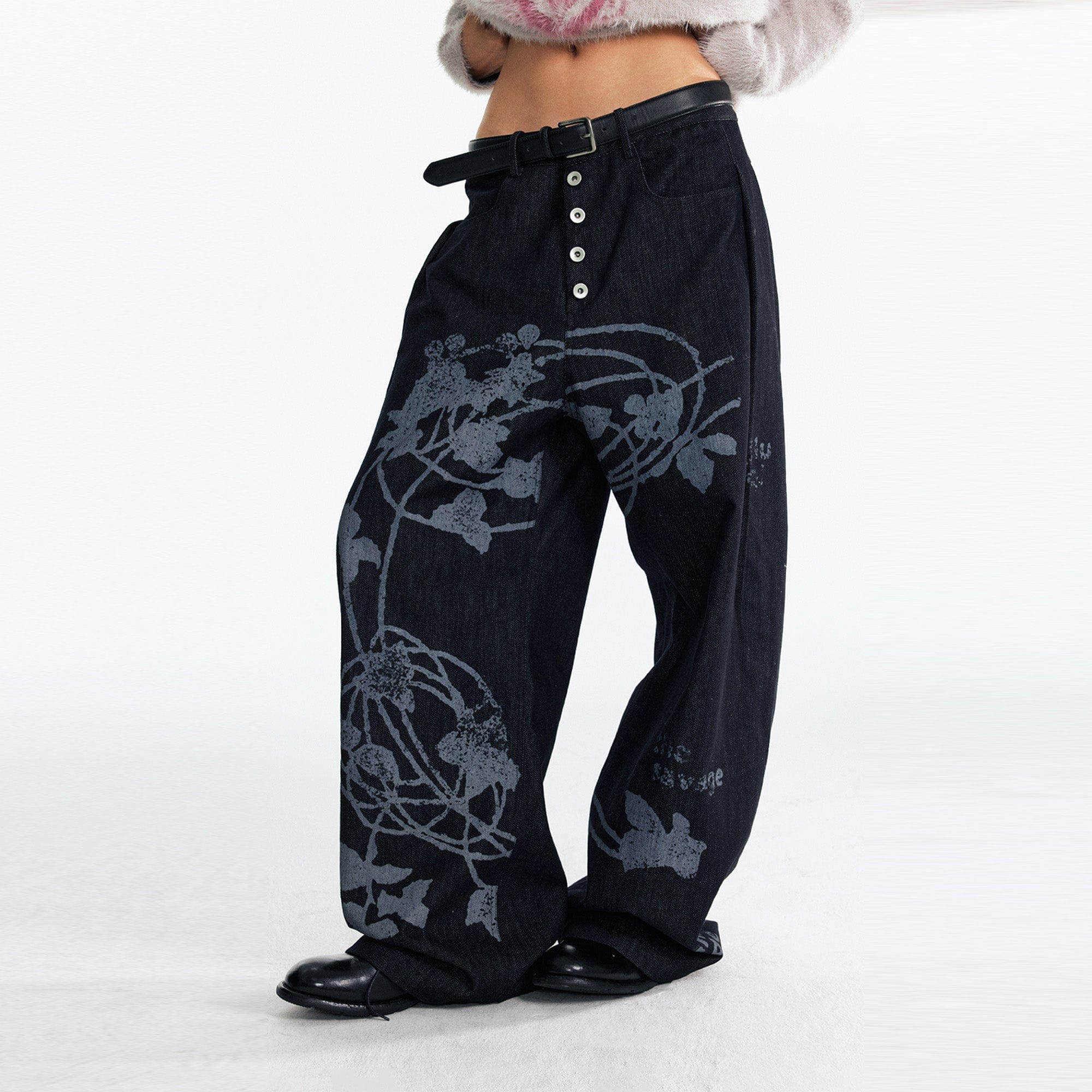 1997 POSTOFFICE Lilac Vine Full-Print Curved Jeans
