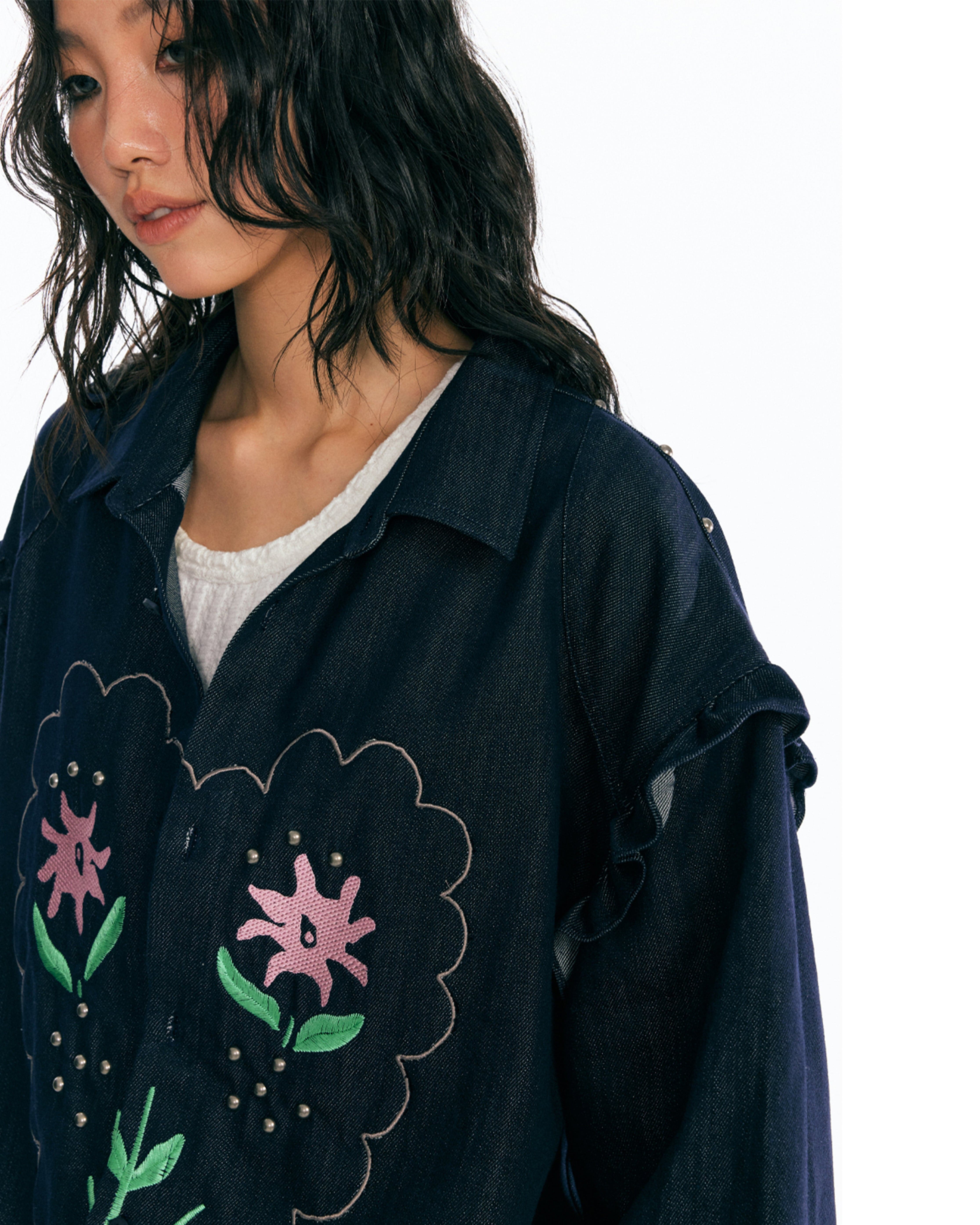1997 POSTOFFICE Floral Patch Puff-Sleeve Denim Jacket