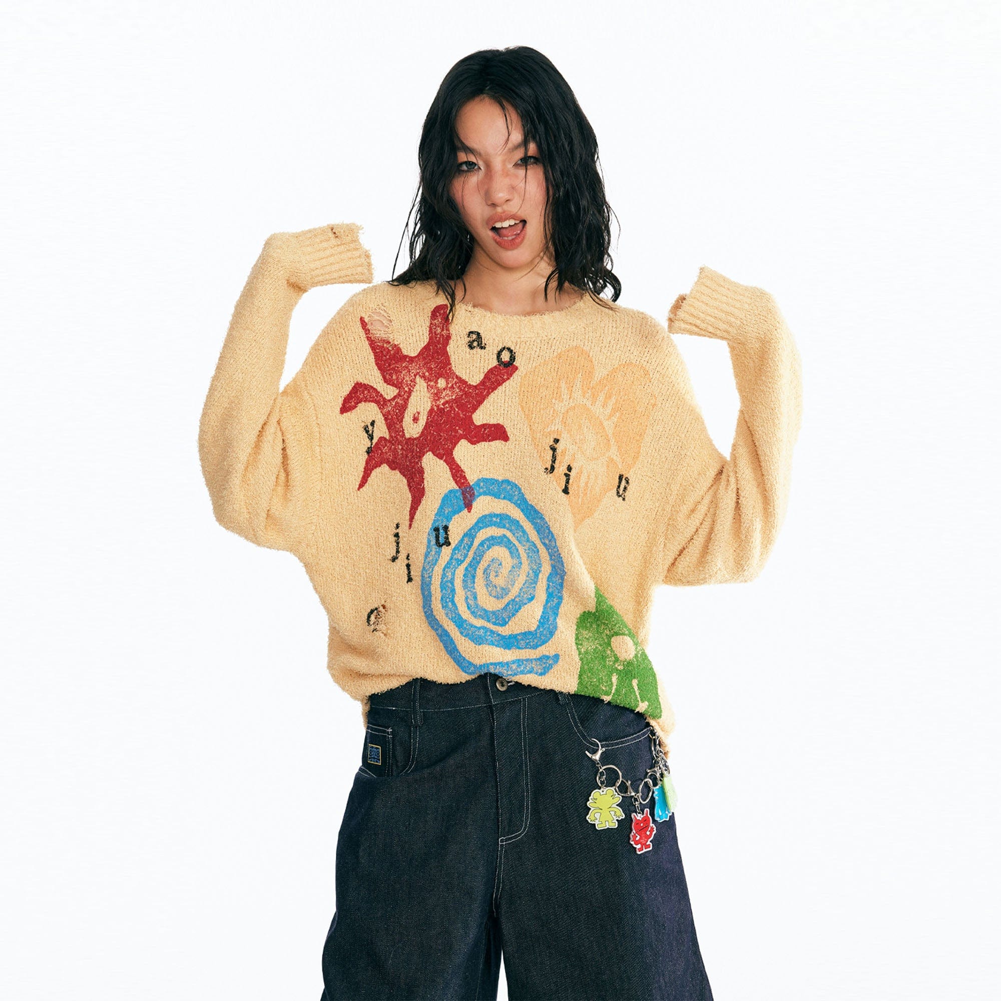 1997 POSTOFFICE Distressed Tribal Graphic Sweater