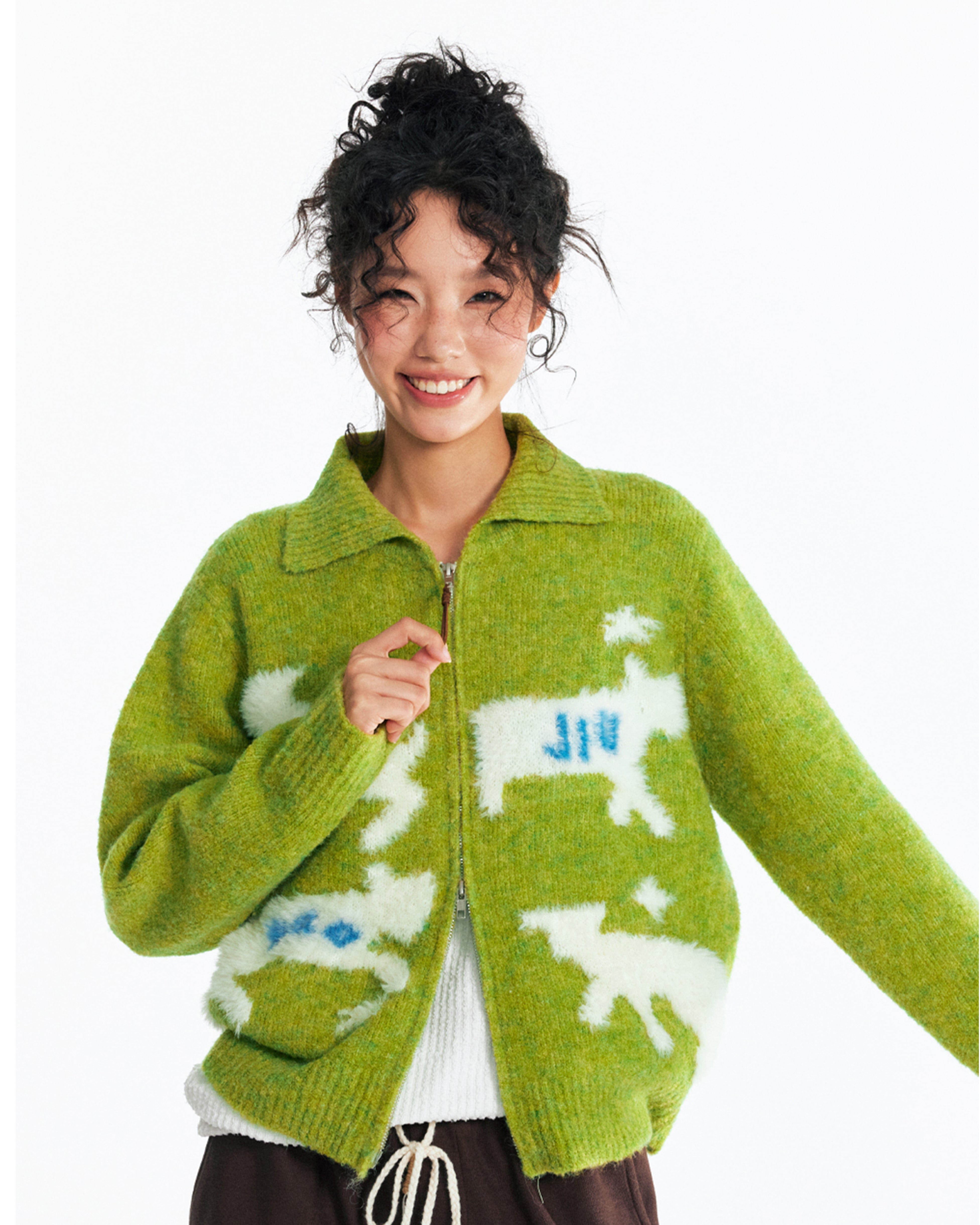 1997 POSTOFFICE Mohair Jacquard Zip-Up Cardigan