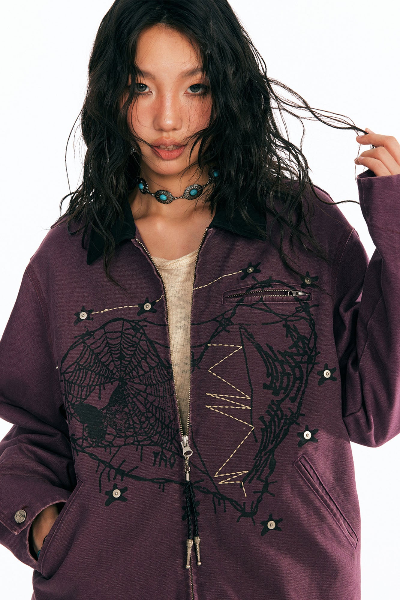 1997 POSTOFFICE Dreamcatcher Graphic Studded Detroit Jacket