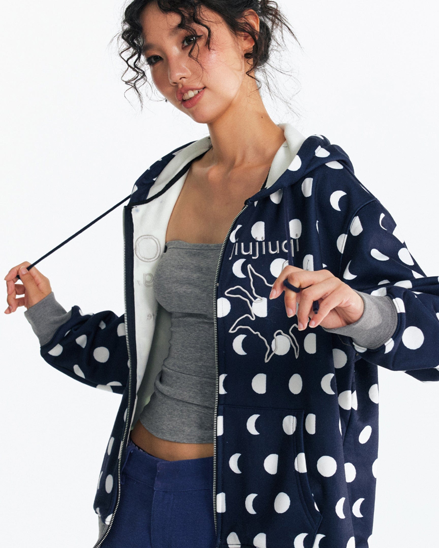 1997 POSTOFFICE Retro Polka-Dot Full-Print Zip-Up Hoodie