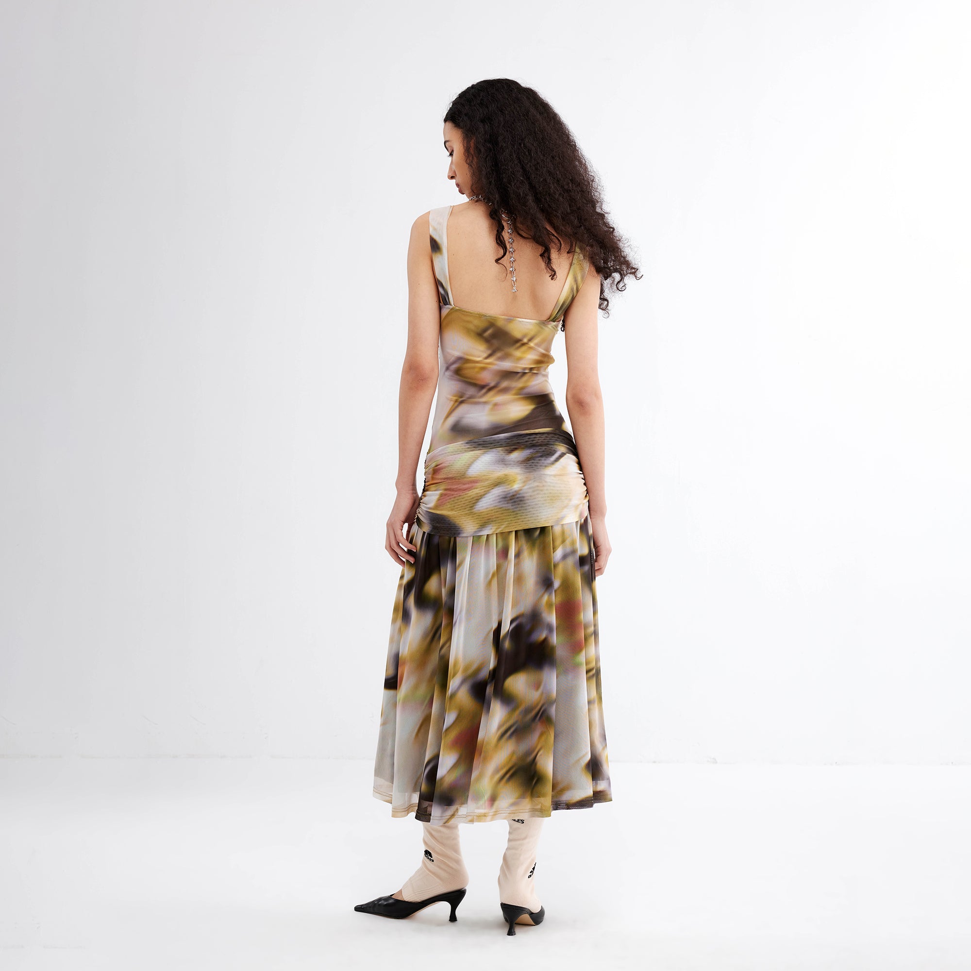 JIUWU PARK Blurred Print Strappy Midi Dress