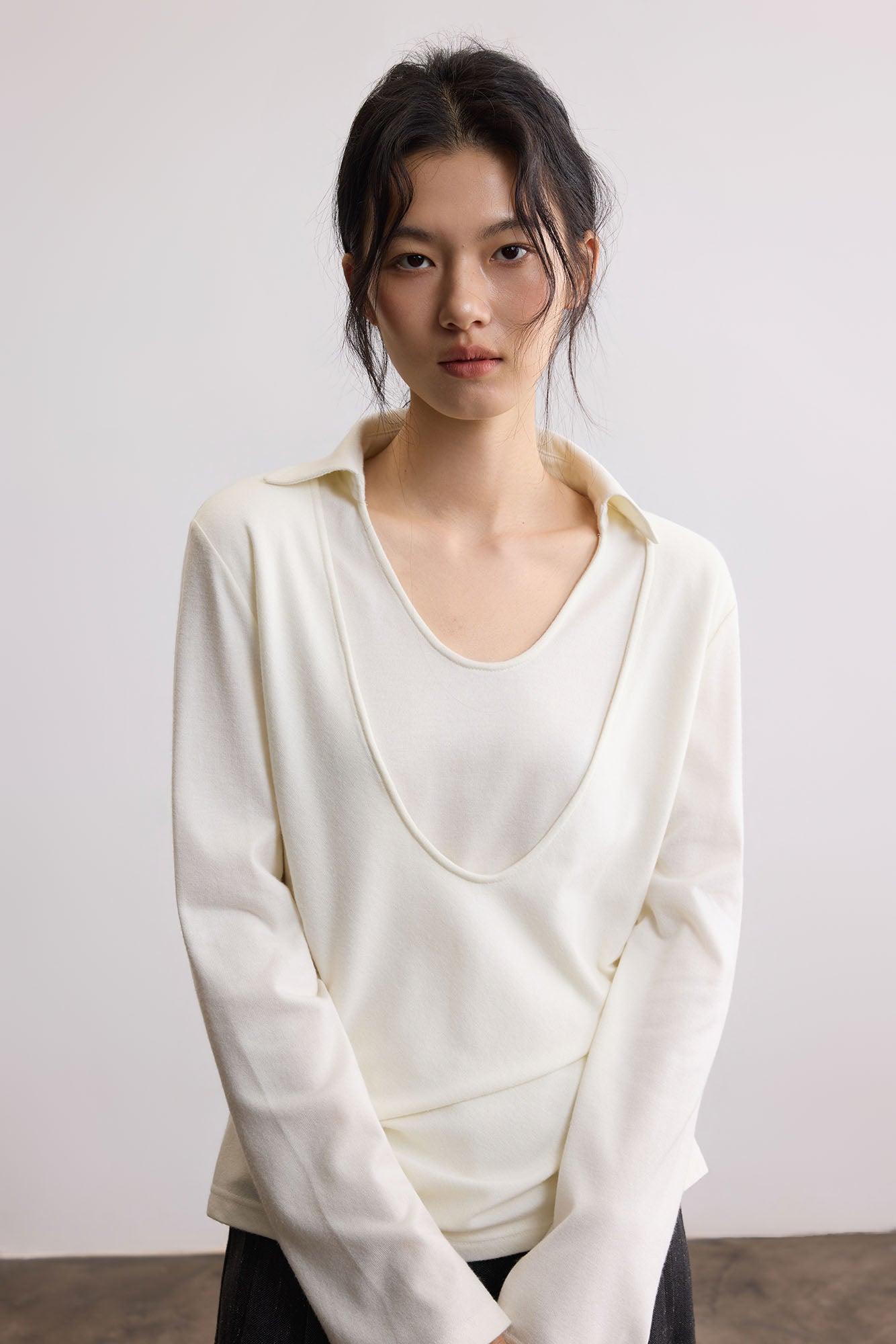 SAME FLOW Modern Double-Layered Long-Sleeve Tee