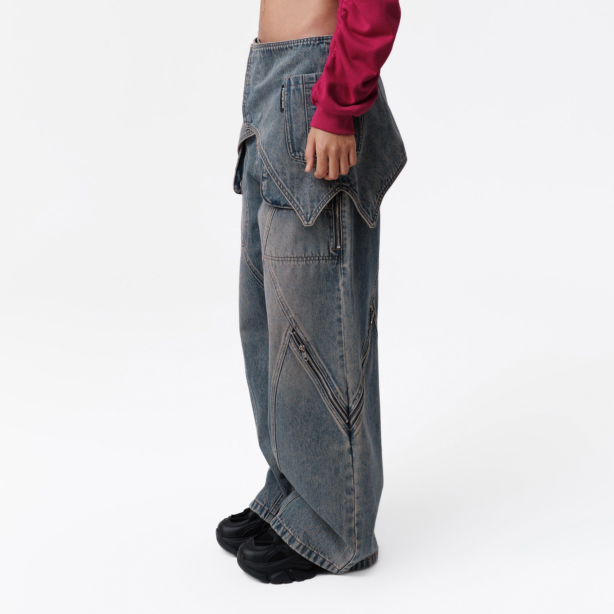 VANN VALRENCE Detachable Overlay Structural Panel Zip Jeans, premium urban and streetwear designers apparel on PROJECTISR.com, VANN VALRENCE