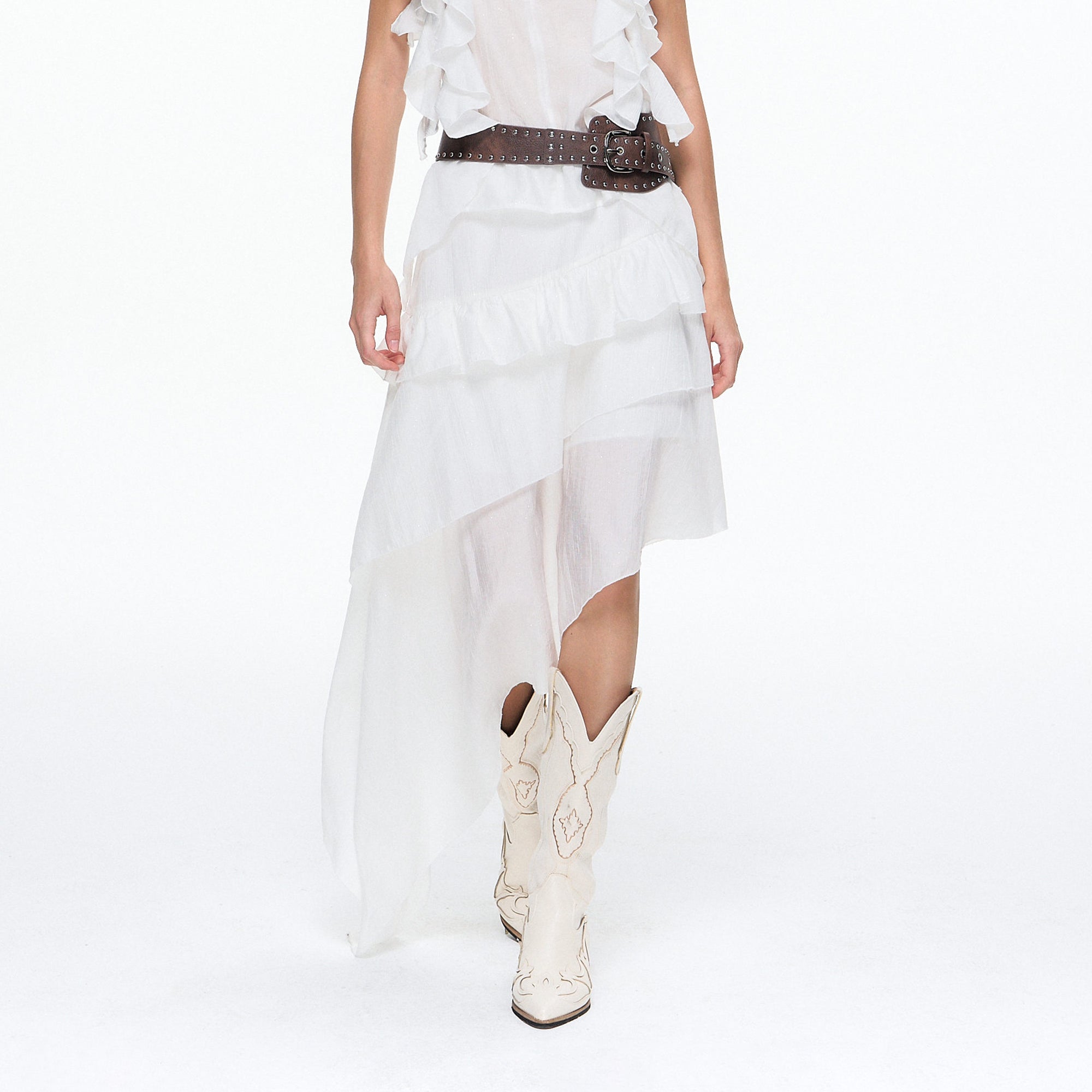 10AMSOTIIIIIIRED Tiered Ruffle Sleeveless Top & Asymmetric Skirt Set