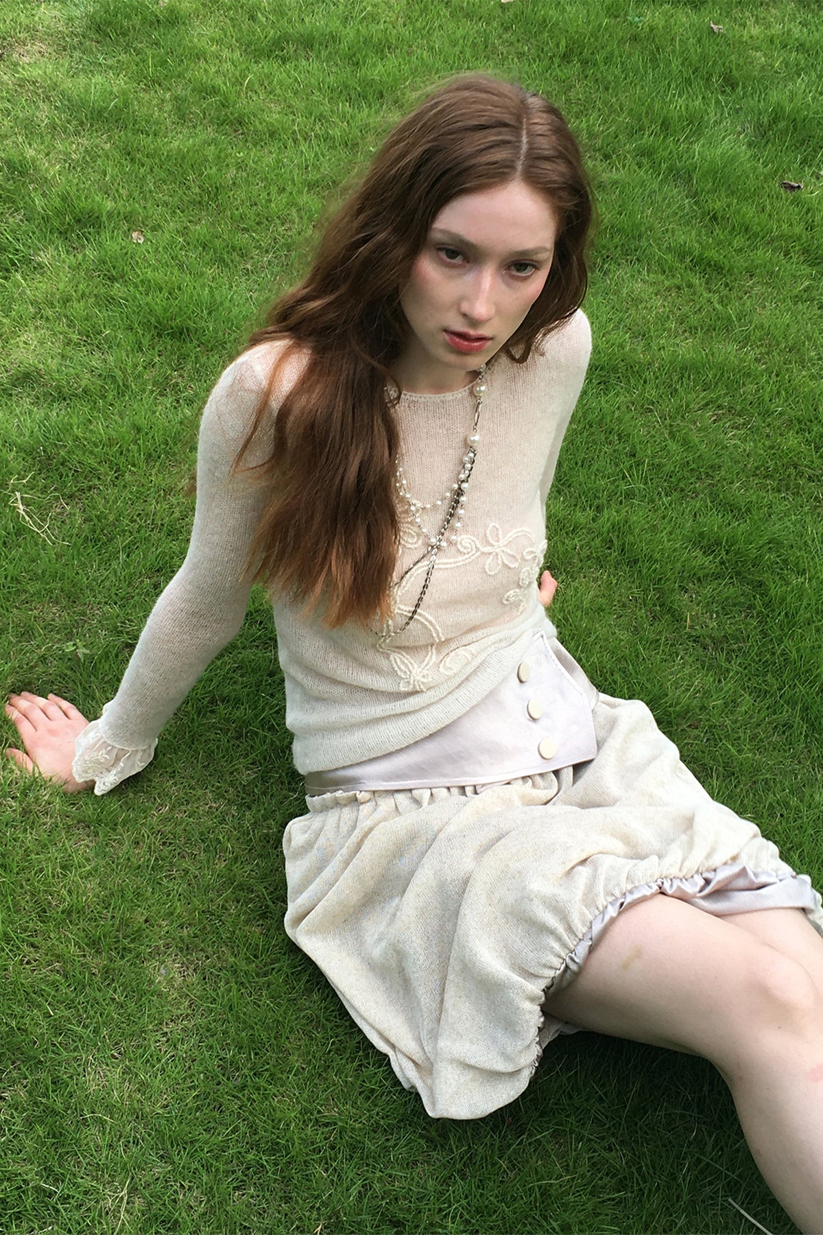 FAYCHUI Floral Rope-Embroidered Beaded Mohair Sweater