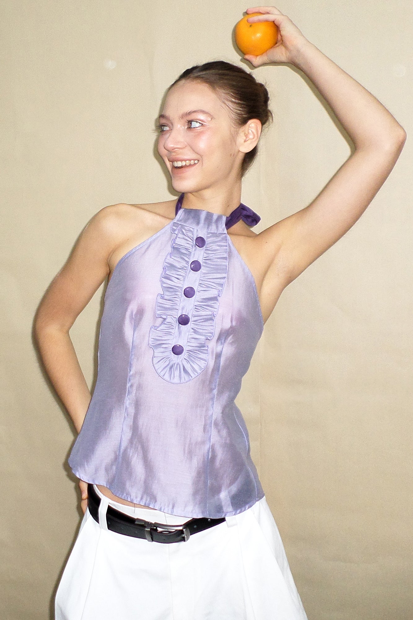 10AMSOTIIIIIIRED Convertible Ruffle Bib Top