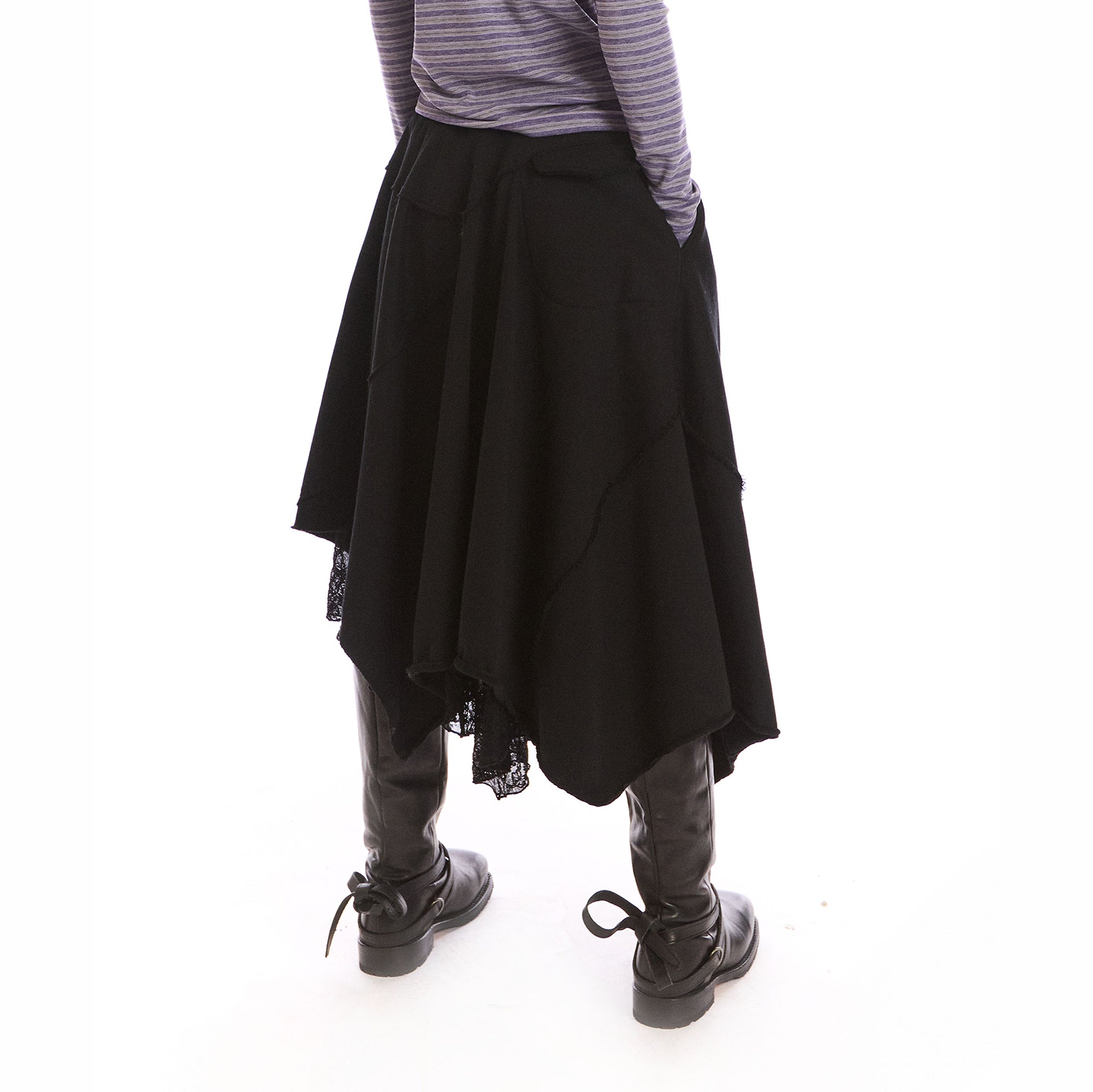 NEVERSEEZ Asymmetric Lace-Insert Knit Midi Skirt