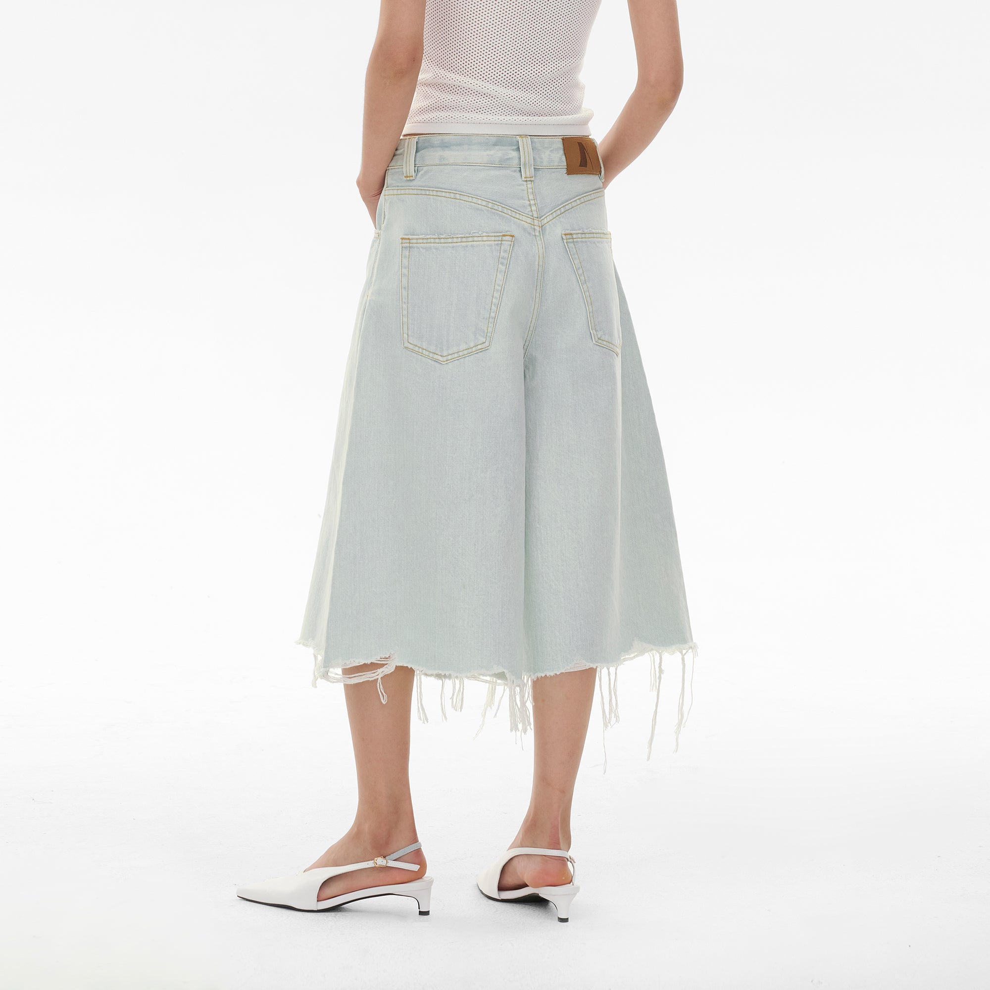 COMMAND N Washed Raw-Hem Wide-Leg Culottes