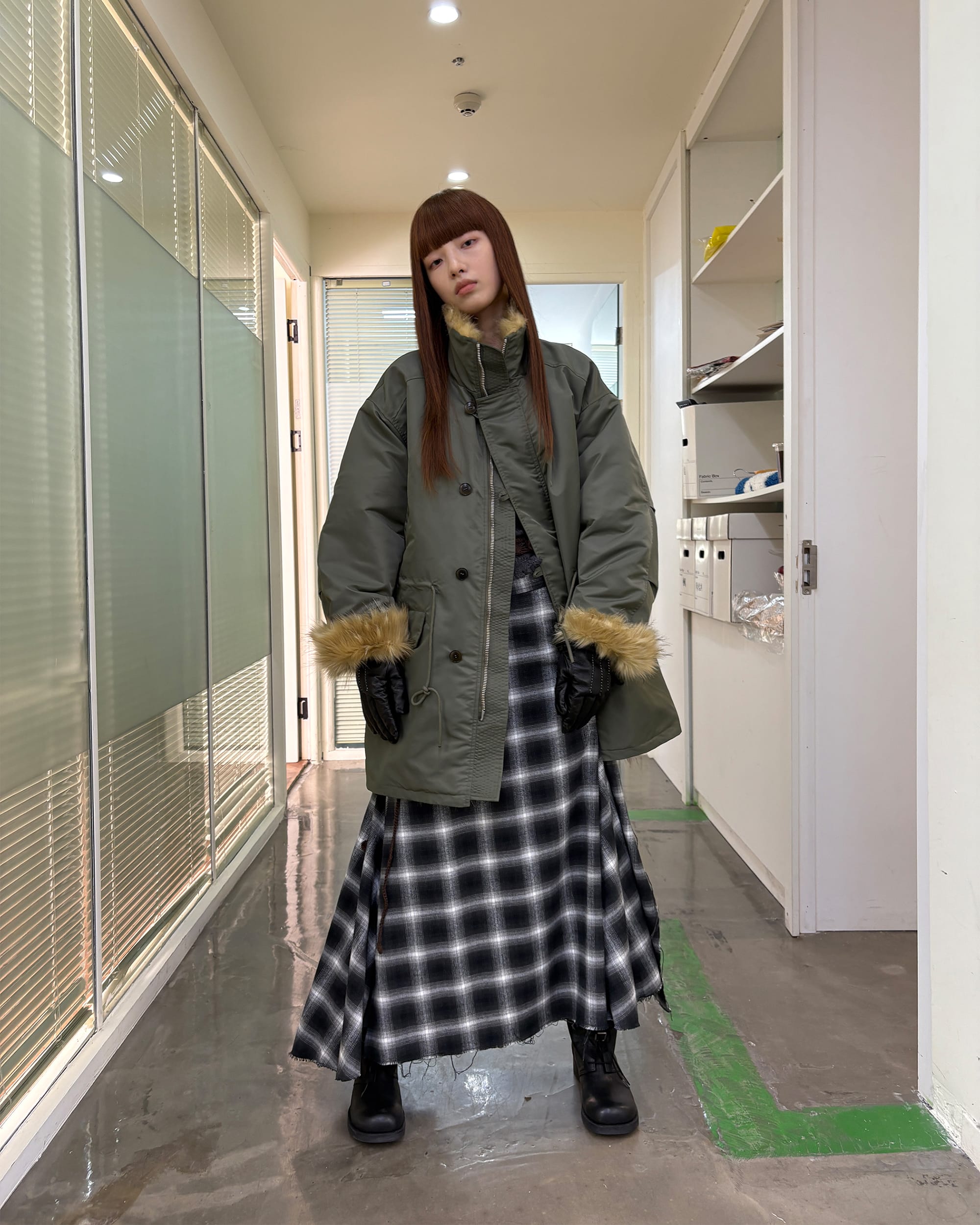 NEVERSEEZ Asymmetric Plaid Raw-Edge Maxi Skirt